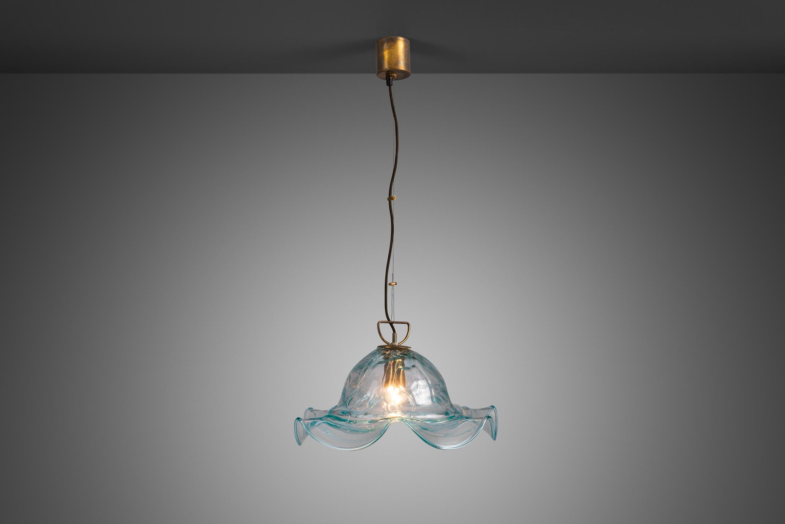 Italian designers and manufacturers were true pioneers of mid-century lighting design, creating never-before-seen shapes and forms, and this unique pendant lamp is a stunning example.

The shape of the glass shade has a floral inspiration, with a