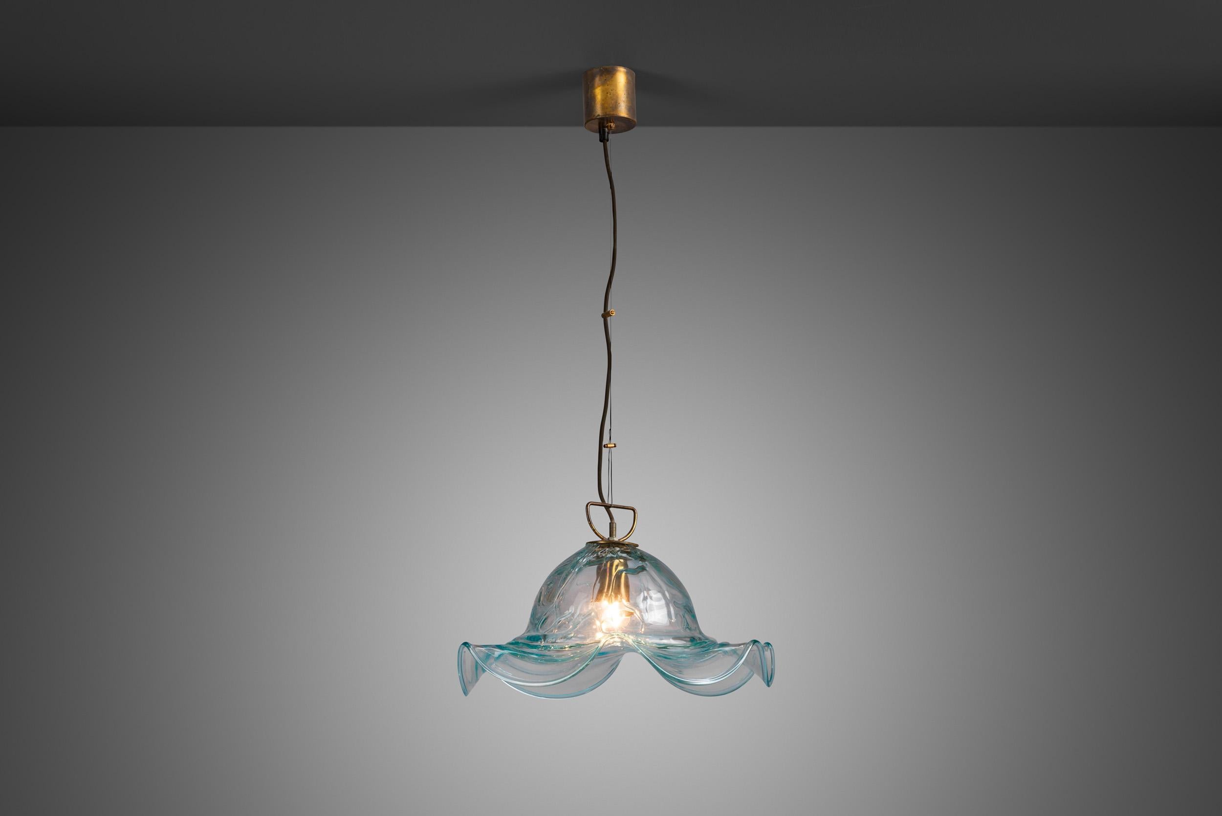 Mid-Century Modern Decorative Brass and Murano Glass Pendant Lamp, Italy 1950s For Sale
