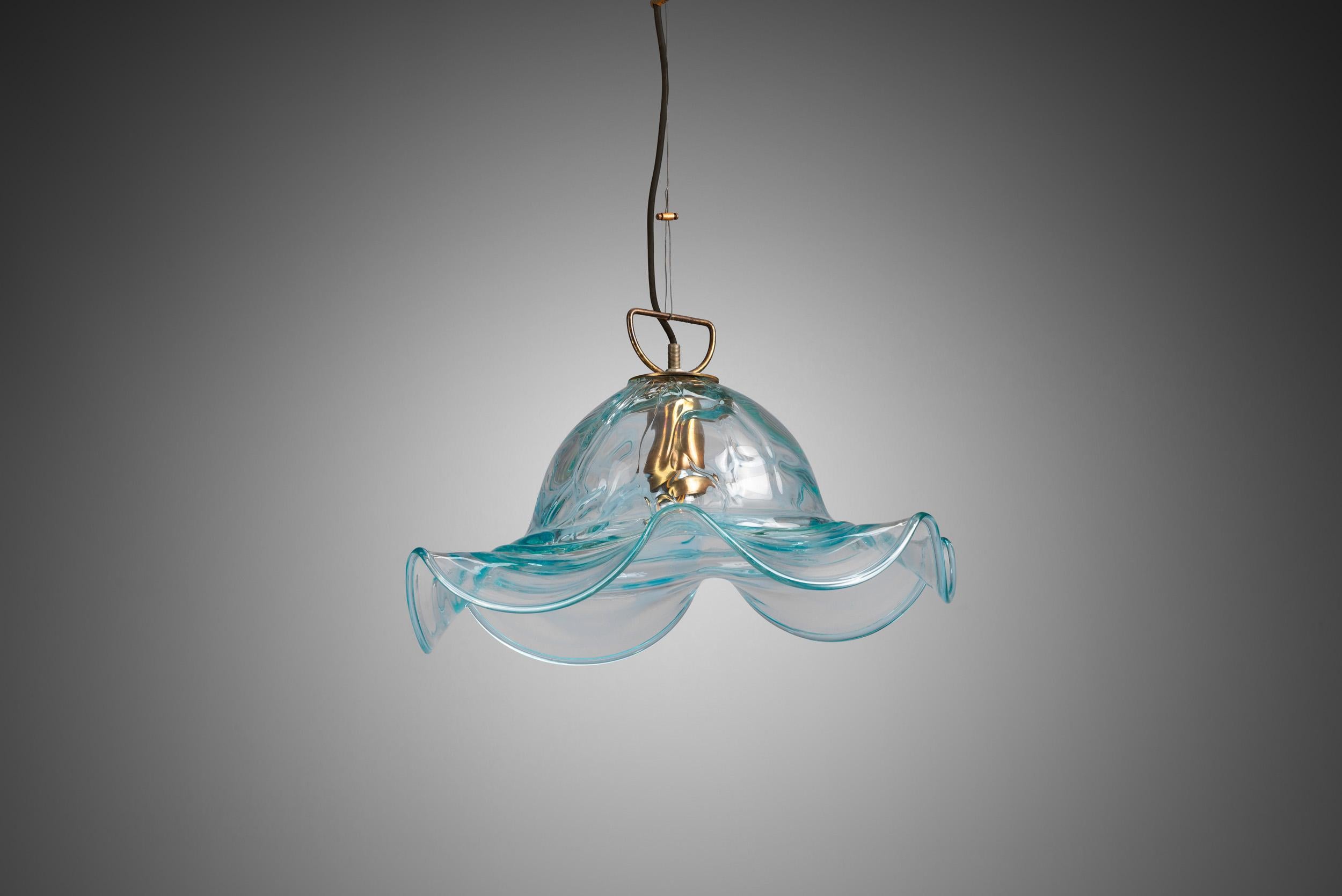 Decorative Brass and Murano Glass Pendant Lamp, Italy 1950s In Good Condition For Sale In Utrecht, NL