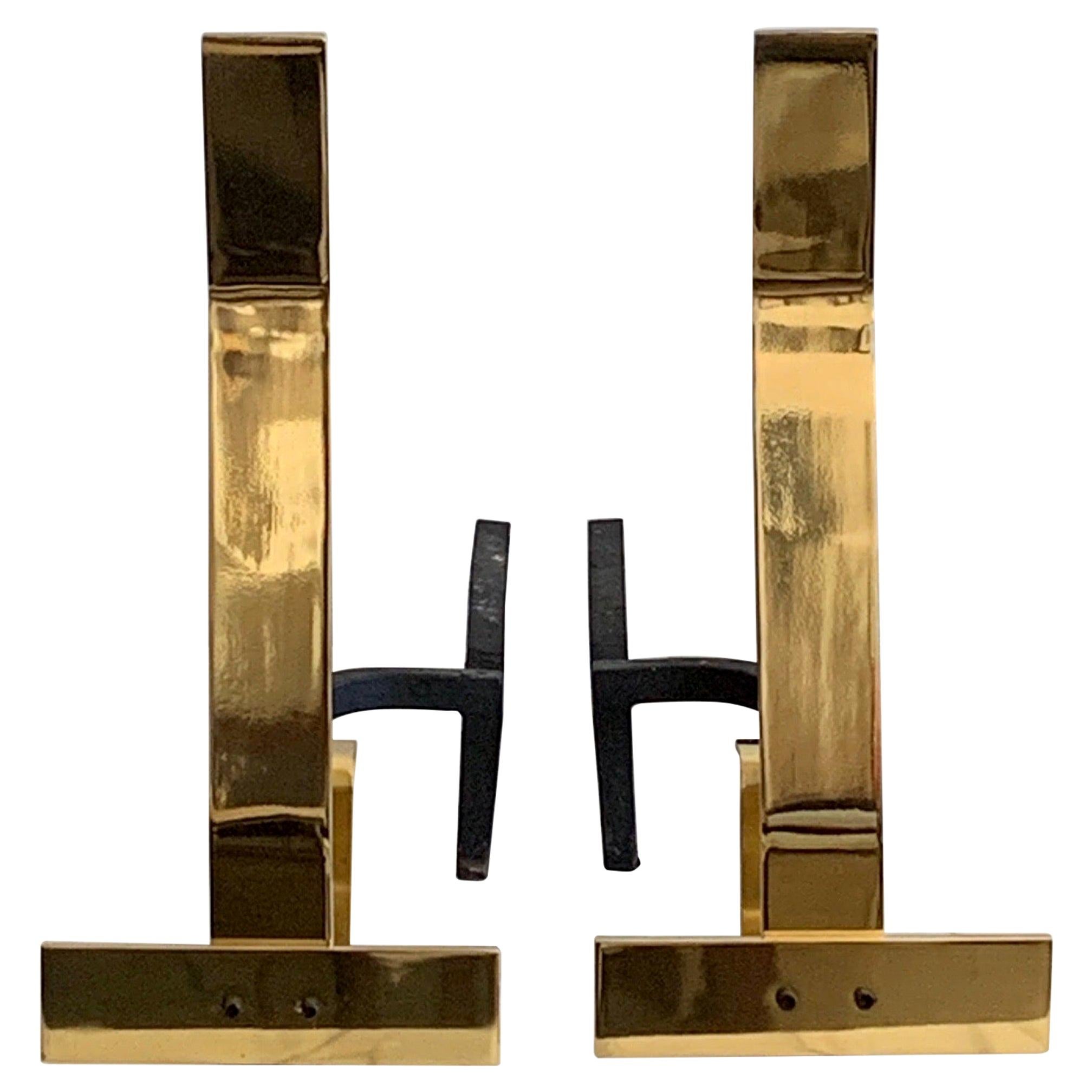 Decorative Brass Andirons