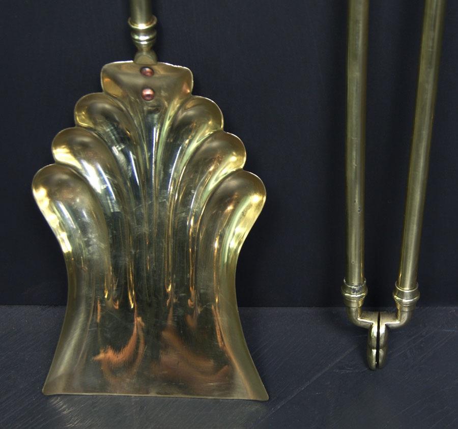 Polished Decorative Brass Art Deco Fireplace  Fire Tools For Sale