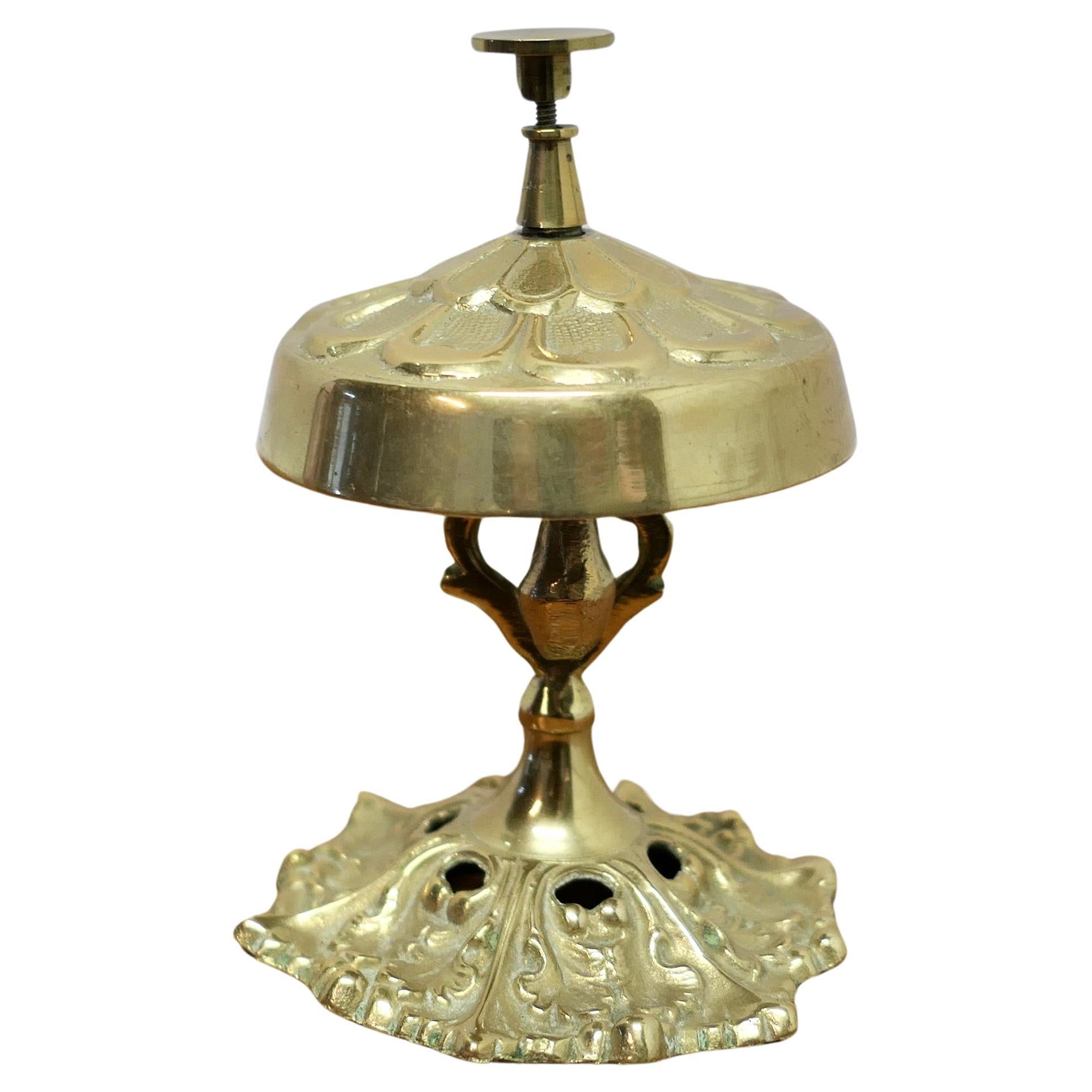Decorative Brass Courtesy Counter Top Bell  Made in a floral style in solid bras For Sale