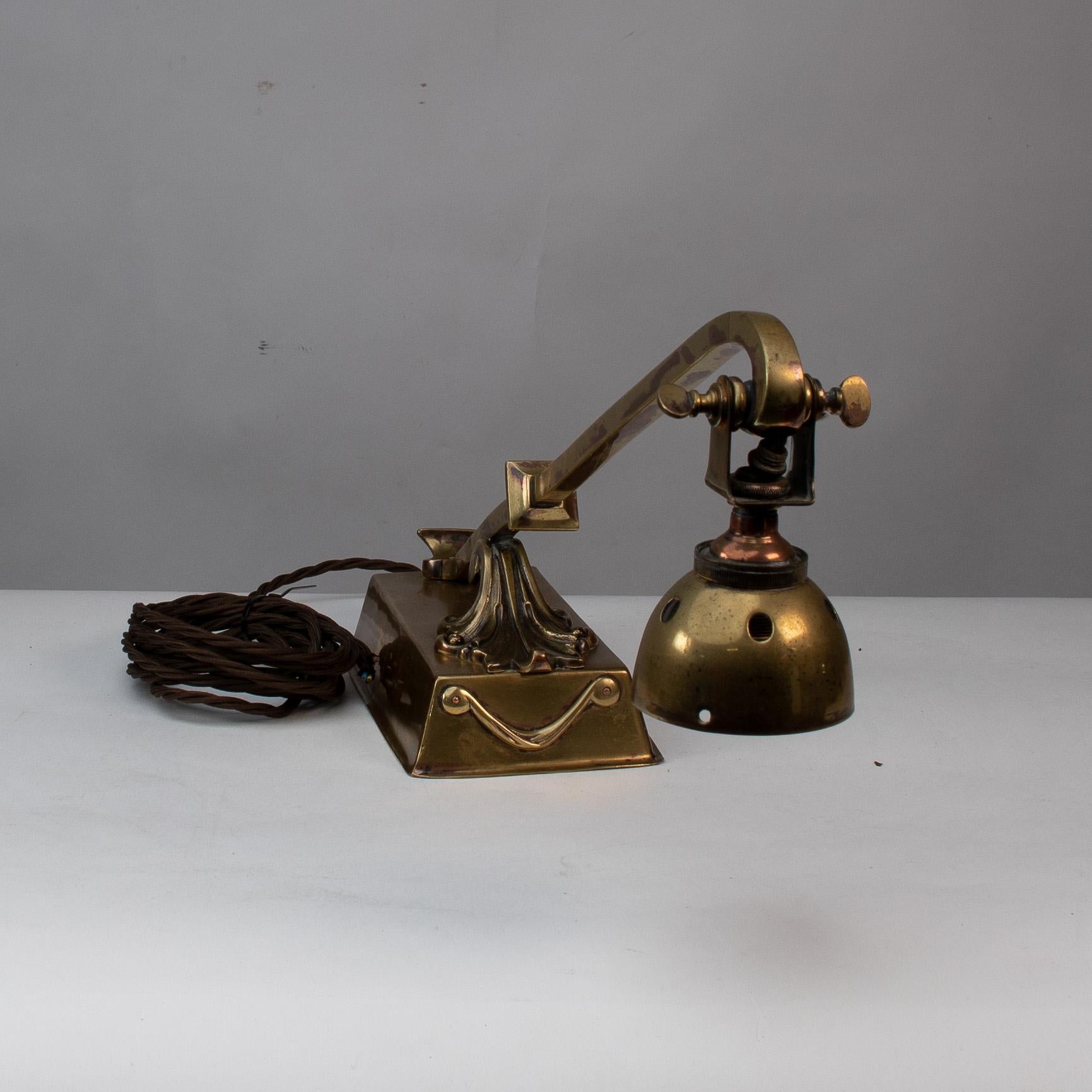 Decorative Brass Desk Light with Chord and Adjustable Head In Good Condition For Sale In London, GB