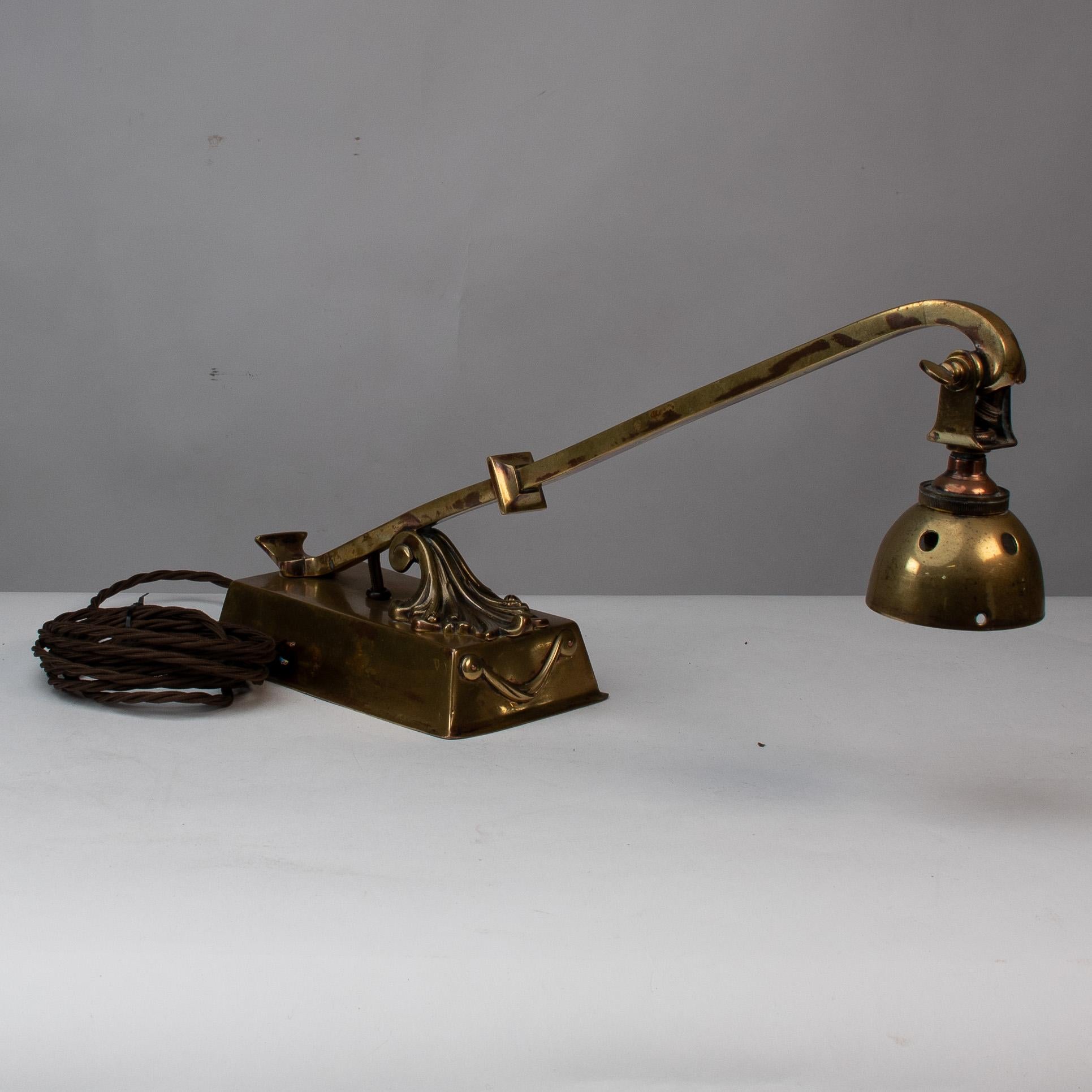 20th Century Decorative Brass Desk Light with Chord and Adjustable Head For Sale