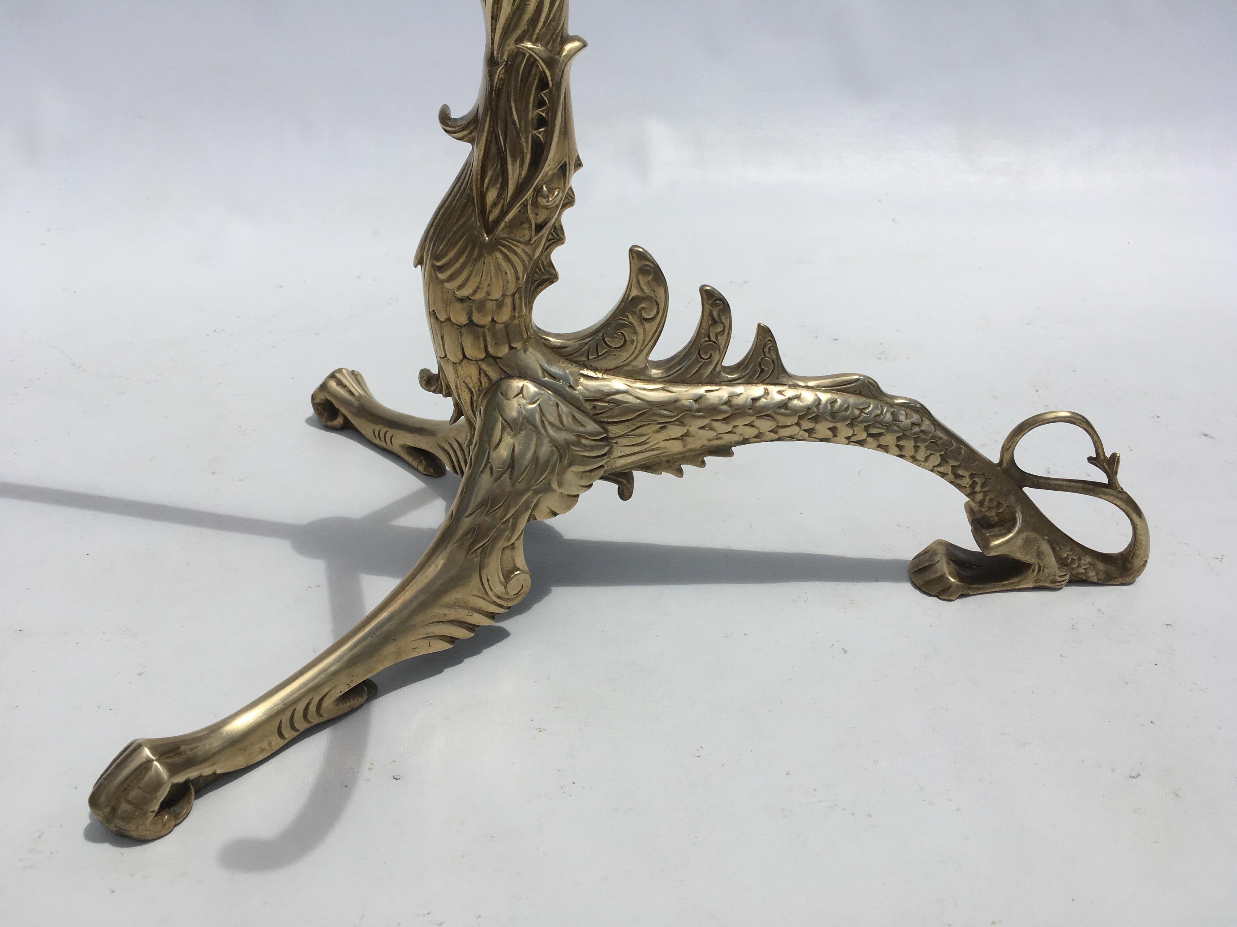 Italian Decorative Brass Dragon Table with Glass Top