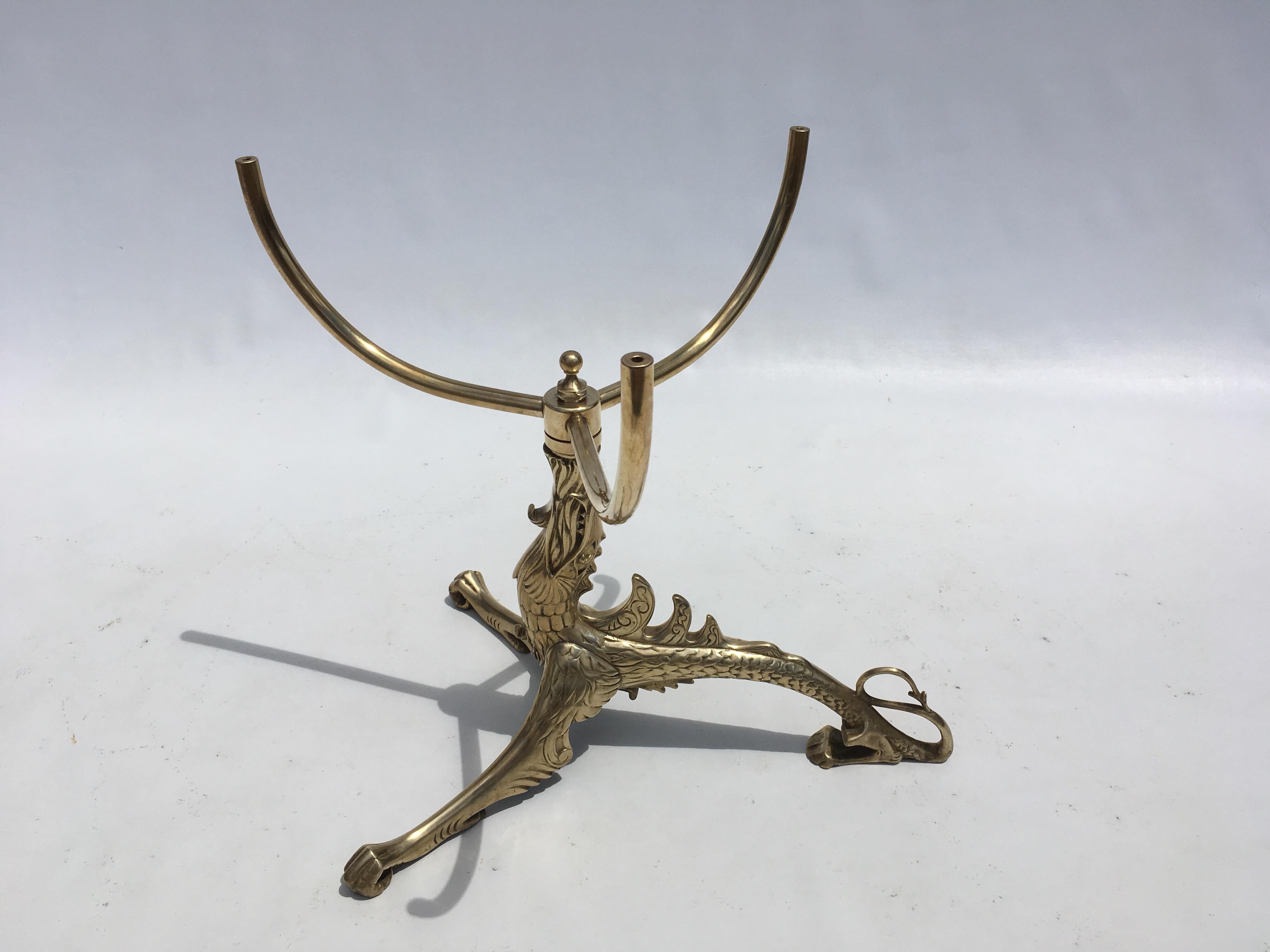 Late 20th Century Decorative Brass Dragon Table with Glass Top