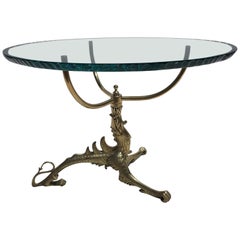 Decorative Brass Dragon Table with Glass Top