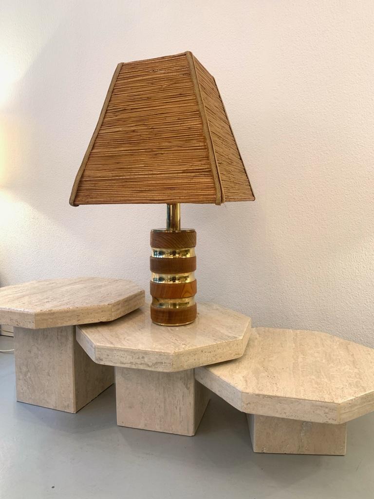 Decorative Brass, Elm & Rattan Table Lamp ca. 1970s For Sale 2