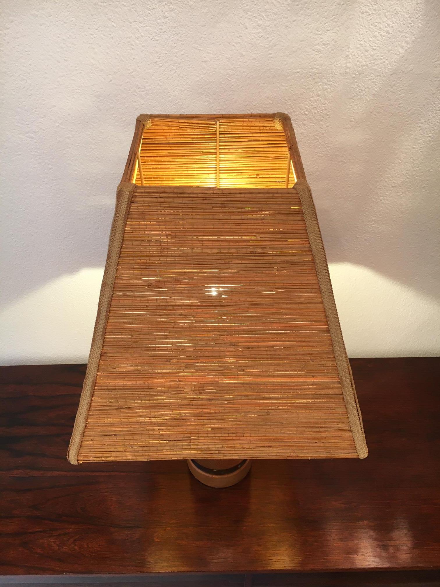 Decorative Brass, Elm & Rattan Table Lamp ca. 1970s For Sale 3