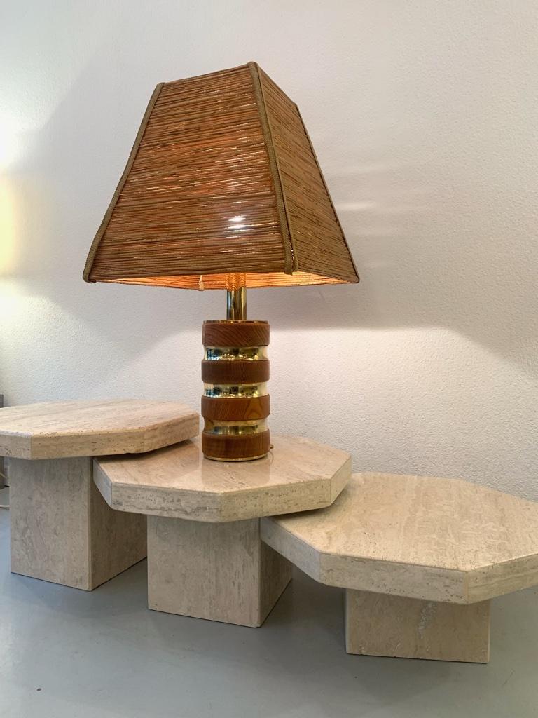Decorative Brass, Elm & Rattan Table Lamp ca. 1970s For Sale 1