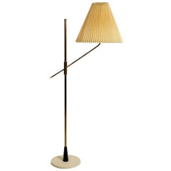 Decorative Brass Floor Lamp with Height Adjustable Shade Midcentury, Italian
