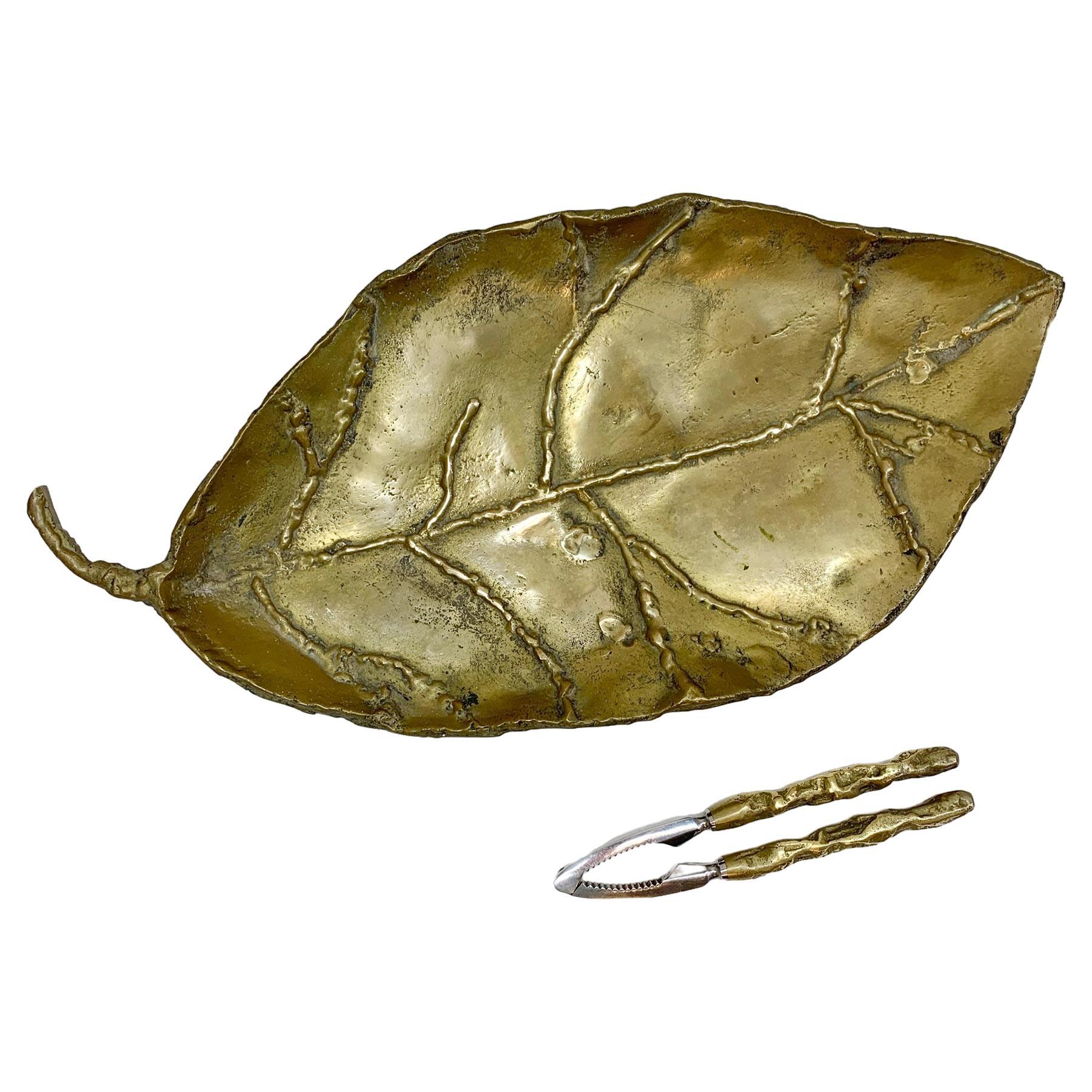 Decorative Brass Leaf Sculpture and Nut Cracker By David Marshall 1970’s