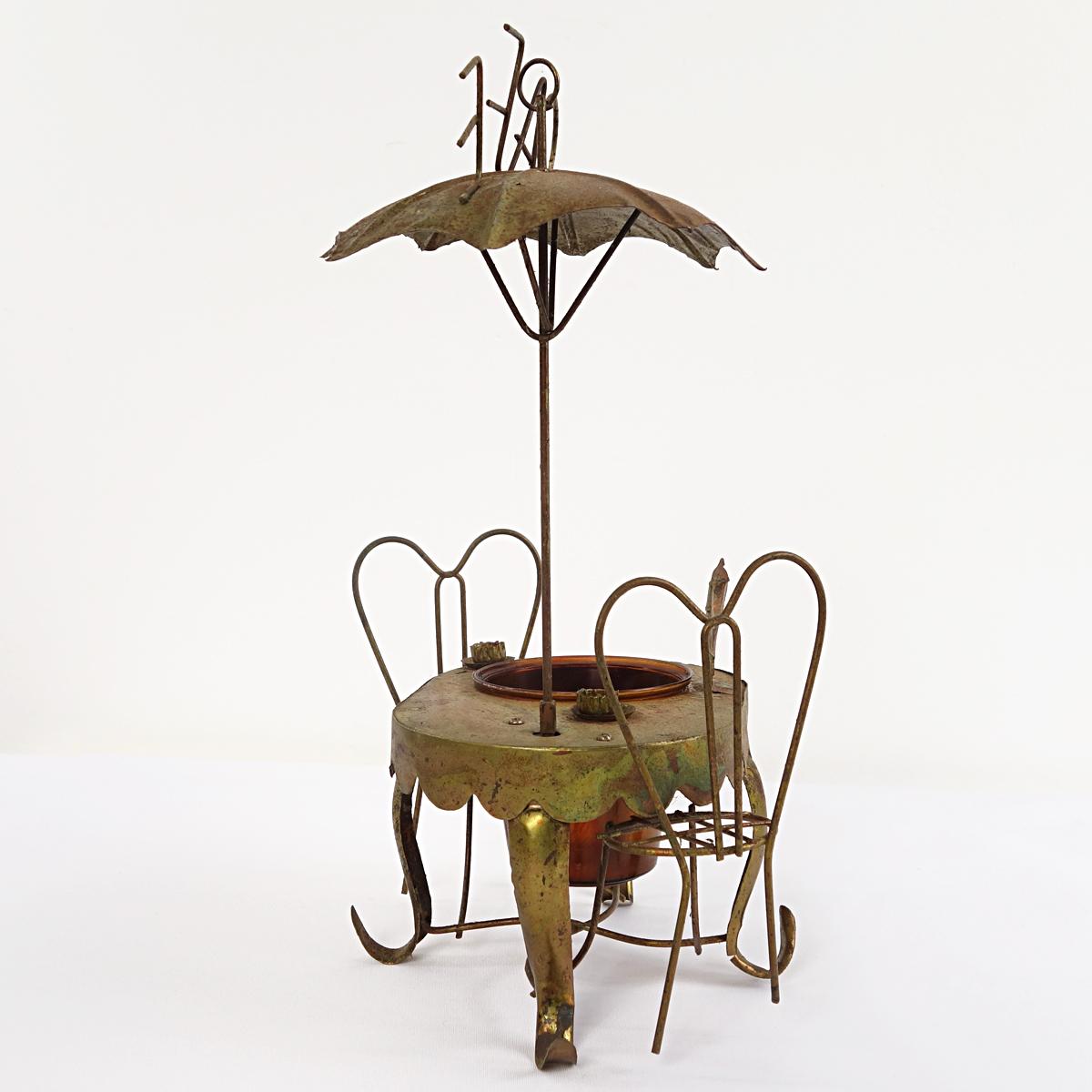 Mid-Century Modern Decorative Brass Miniature of a Parisian Sidewalk Café Table, Chair and Parasol For Sale