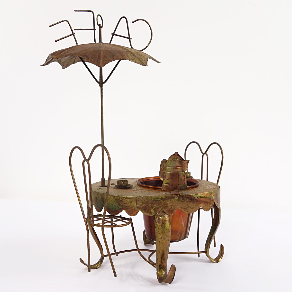 Decorative Brass Miniature of a Parisian Sidewalk Café Table, Chair and Parasol In Good Condition For Sale In Doornspijk, NL