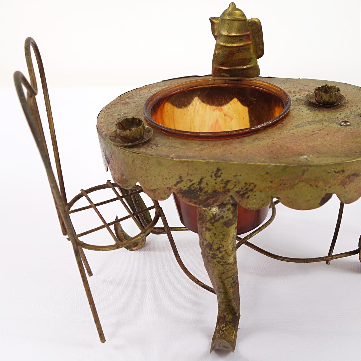 20th Century Decorative Brass Miniature of a Parisian Sidewalk Café Table, Chair and Parasol For Sale