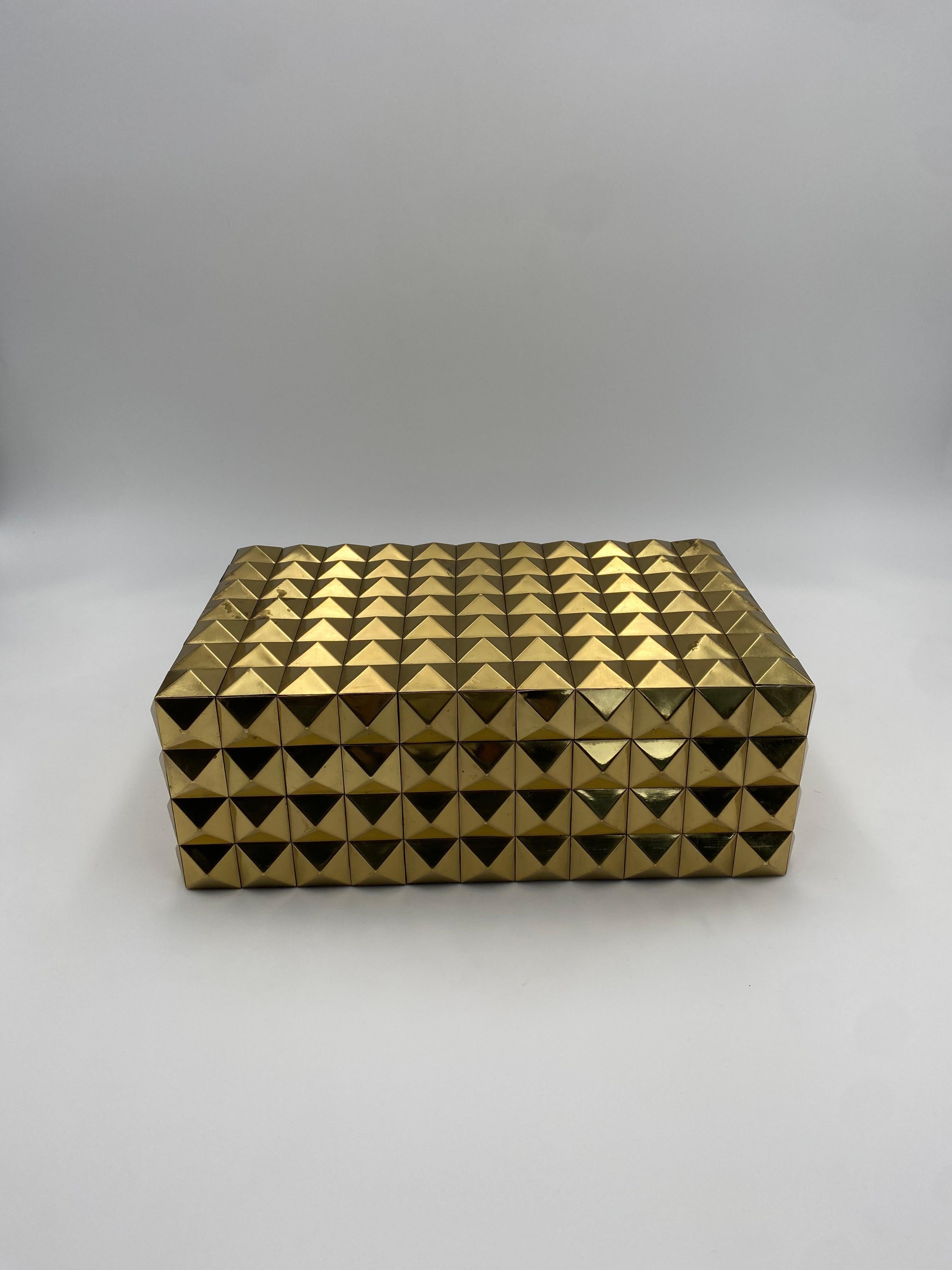 Hand-Crafted Decorative Brass Pyramid Lidded Box