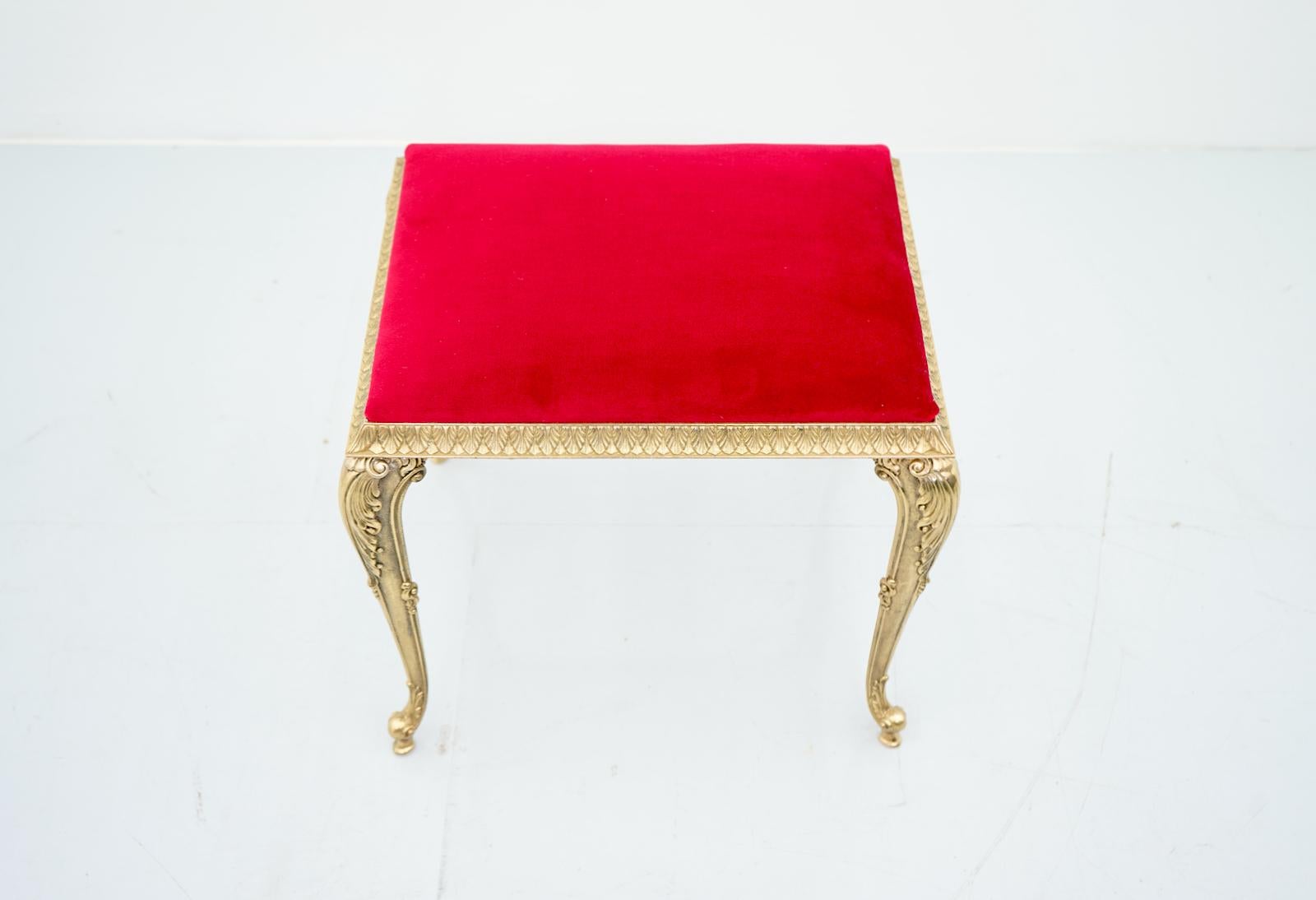 Decorative Brass Stool with Red Fabric, circa 1970s For Sale 1