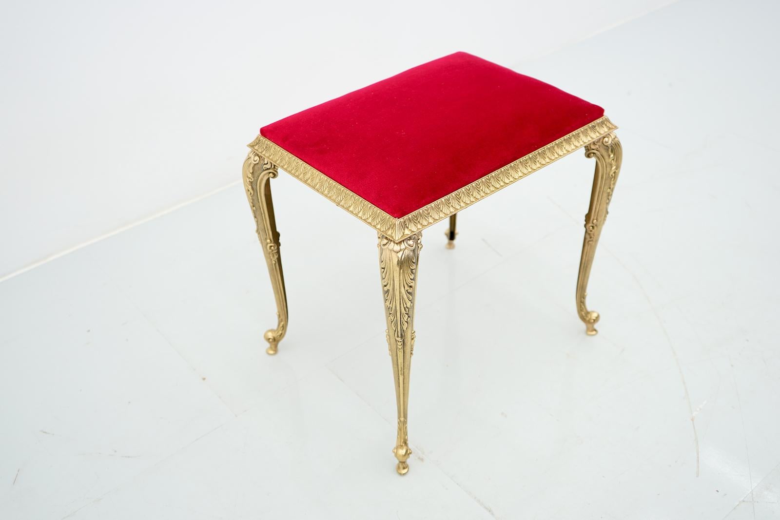 Decorative Brass Stool with Red Fabric, circa 1970s For Sale 2
