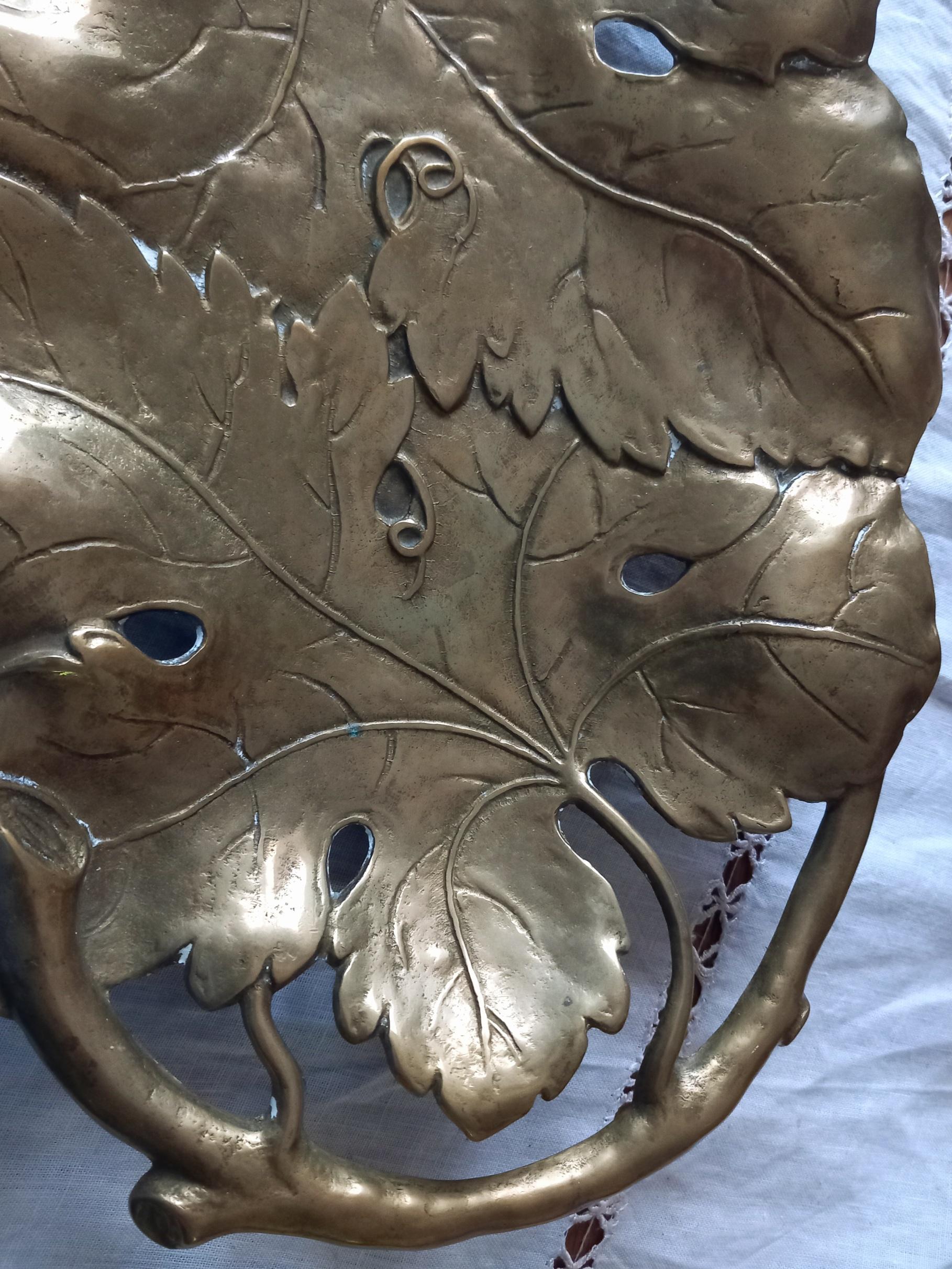 Bronze Decorative Brass Tray with Vine Leaves to Serve Small Candies or Chocolates For Sale