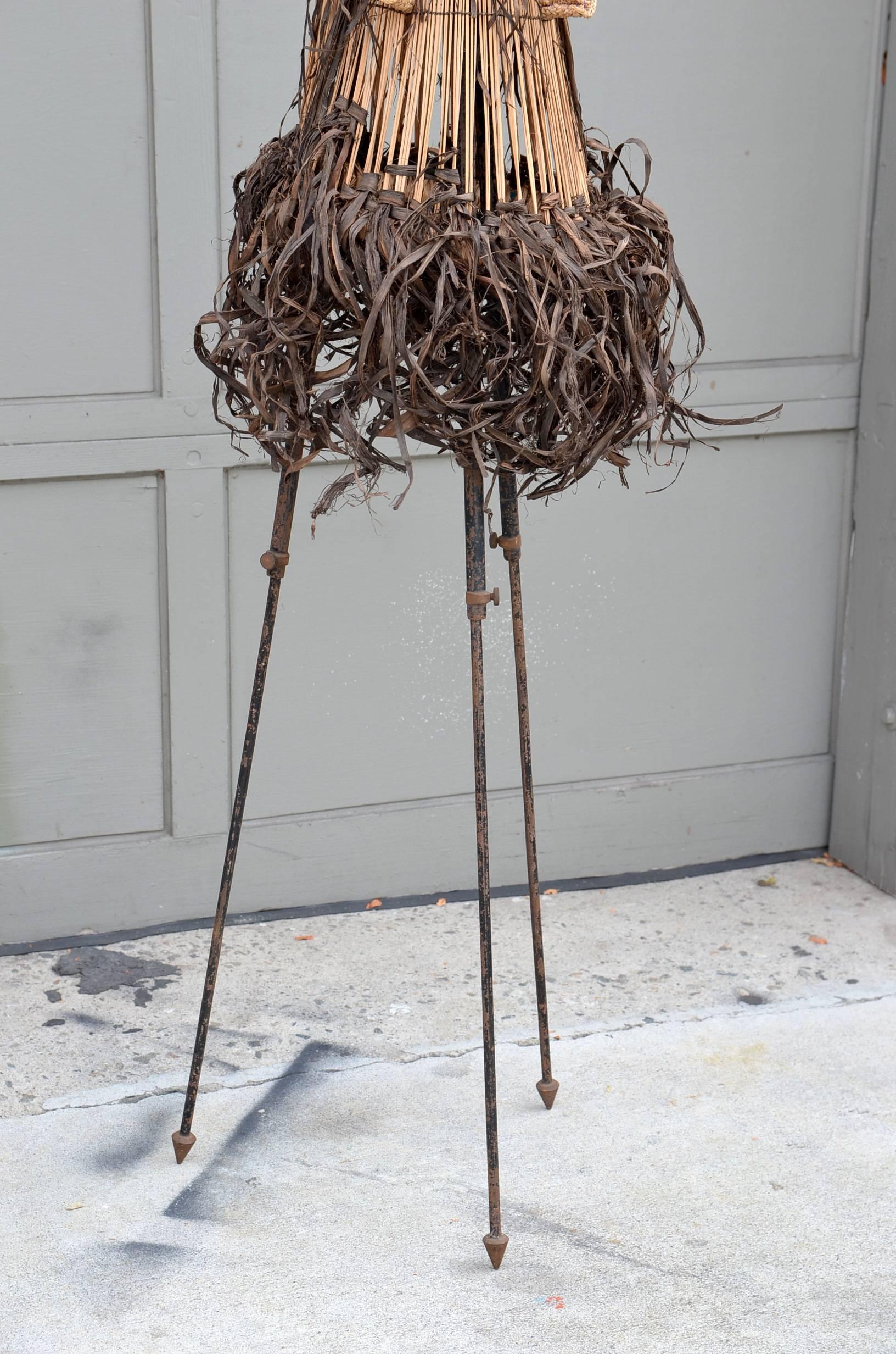 Decorative Brazilian Indian Ceremonial Mask on Stand In Good Condition For Sale In Los Angeles, CA