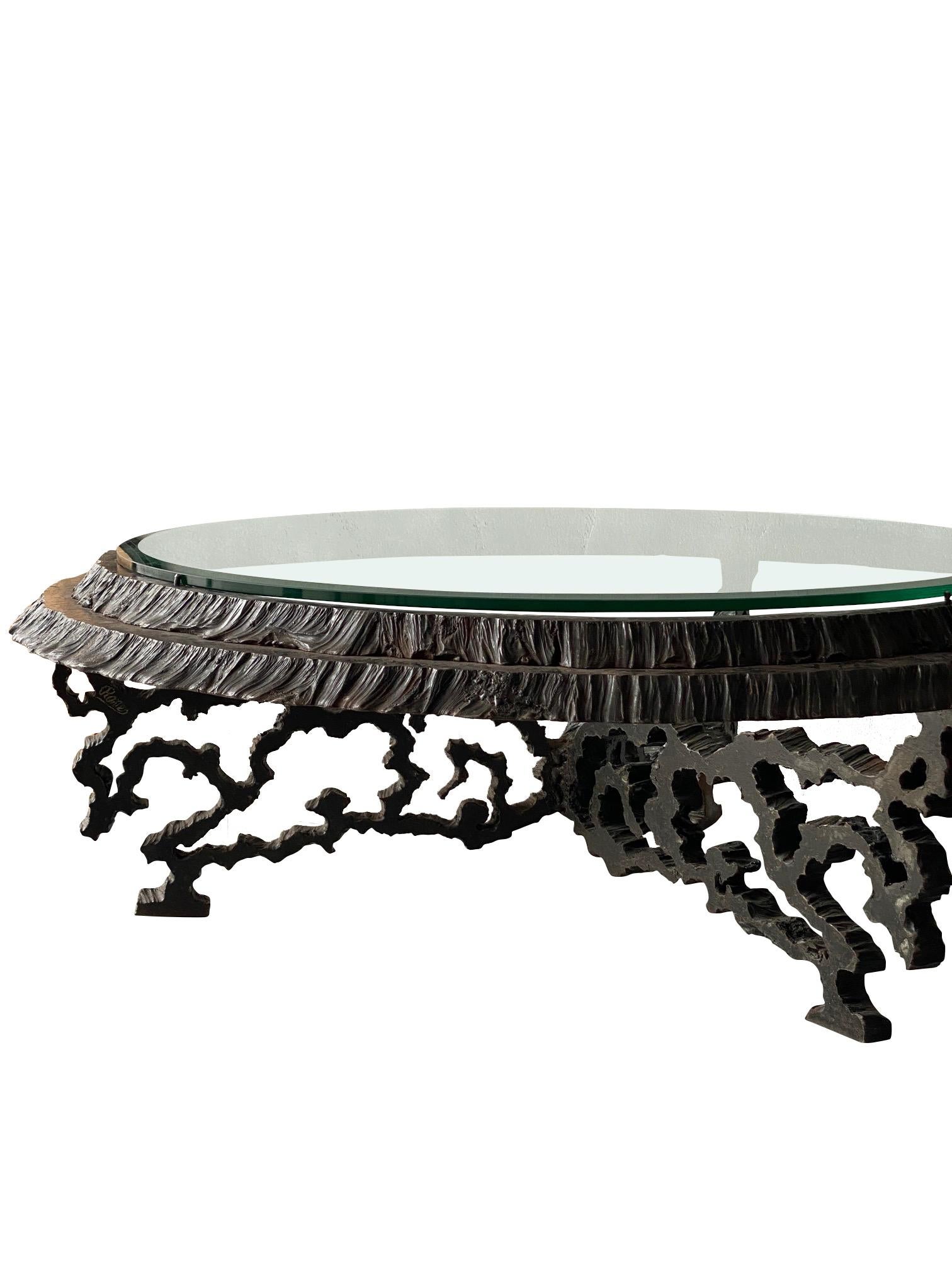 Decorative Bronze Base, Glass Top, Brutalist Design Coffee Table, England, 1960s In Good Condition In New York, NY