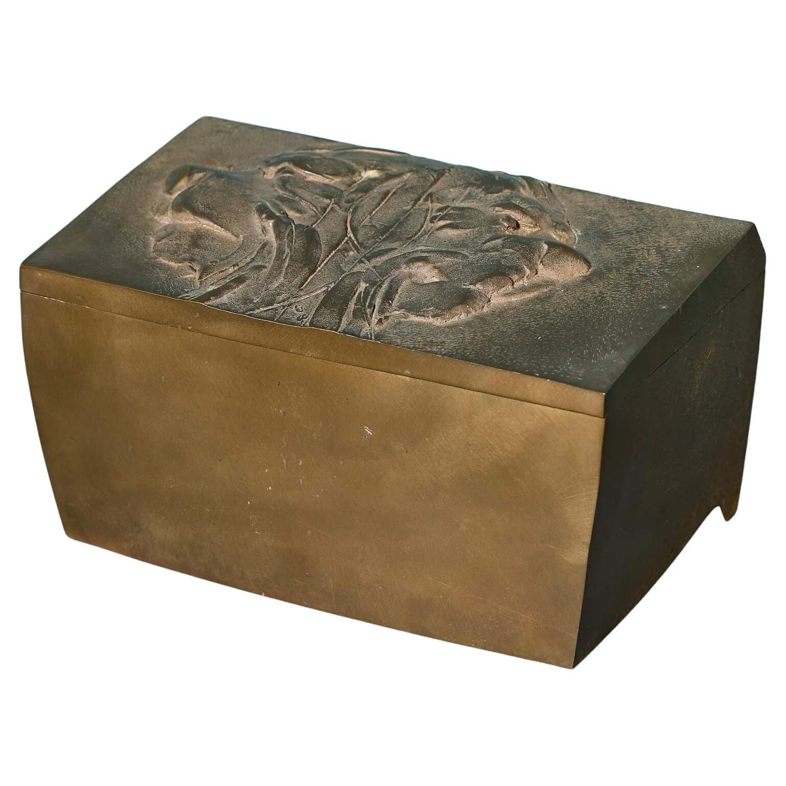 Decorative Bronze Box with Lion Detail by John W. Mills (1933-2023) For Sale
