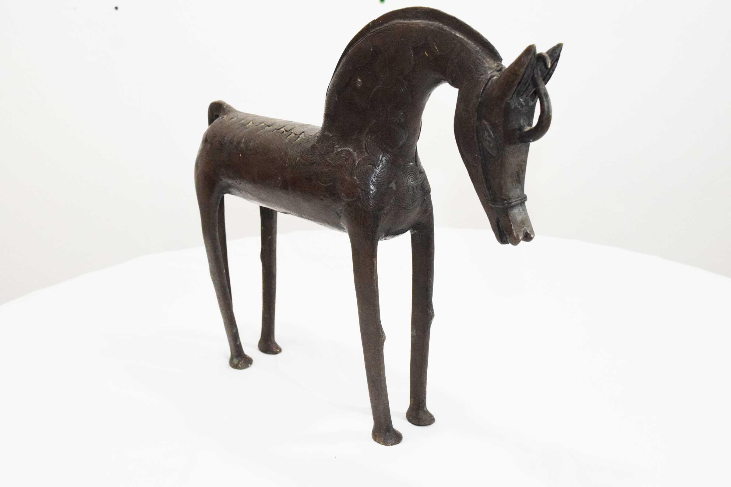 Tribal Decorative Bronze Horse, Benin Style