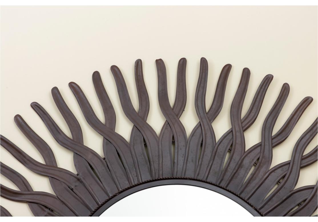 Contemporary Decorative Bronze Patinated Metal Large Sun Ray Wall Mirror For Sale