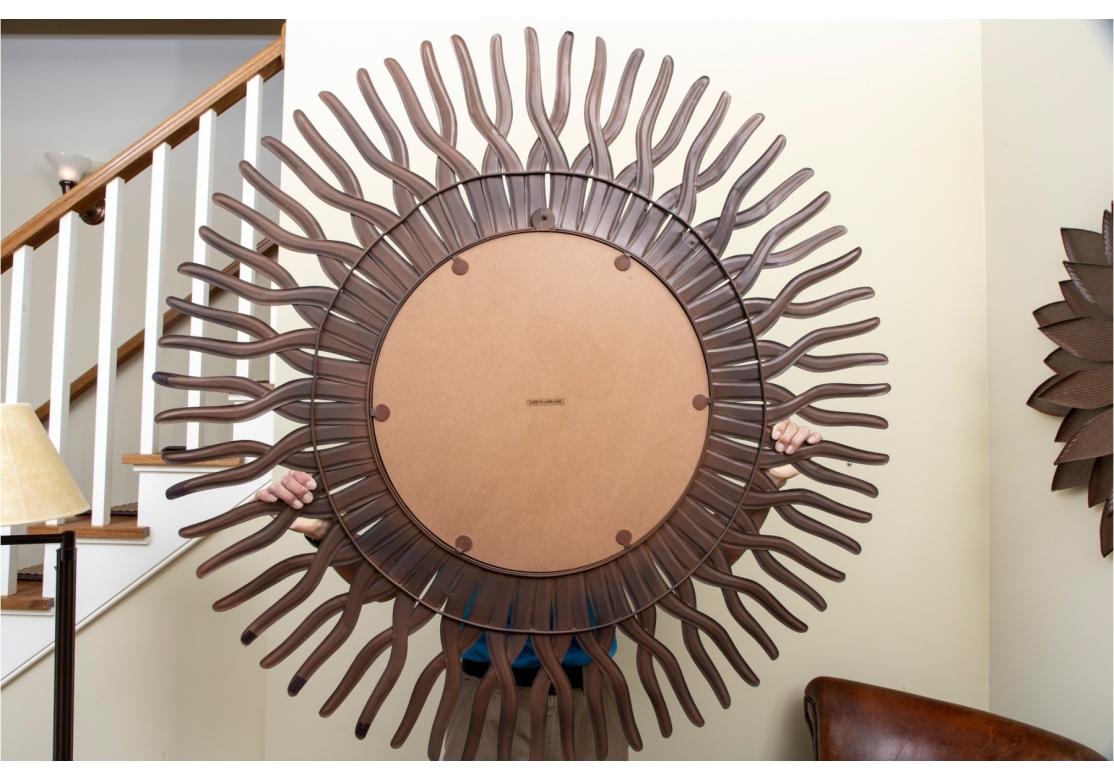 Decorative Bronze Patinated Metal Large Sun Ray Wall Mirror For Sale 1
