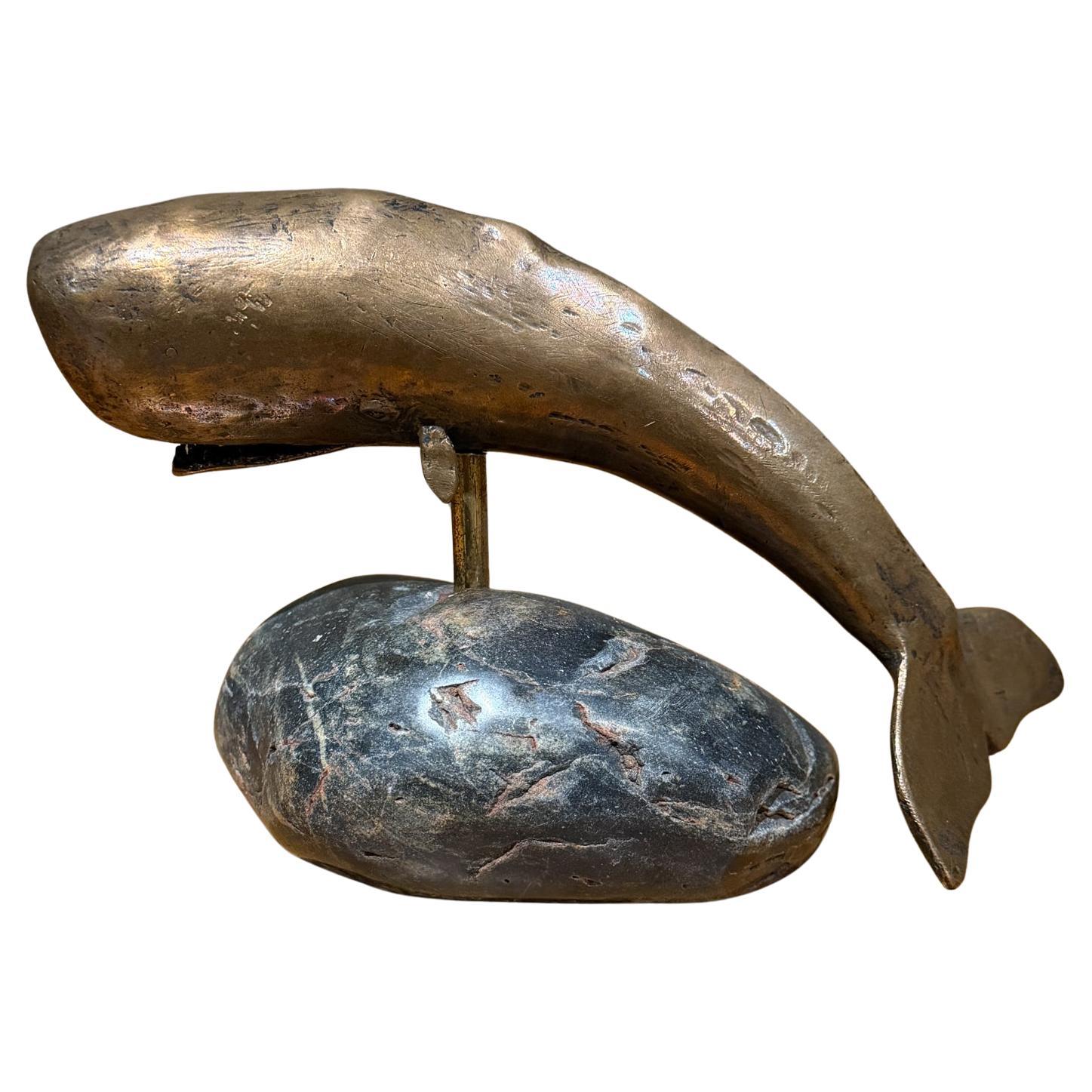 Decorative Bronze Sculpture of a Whale Nautical Modern