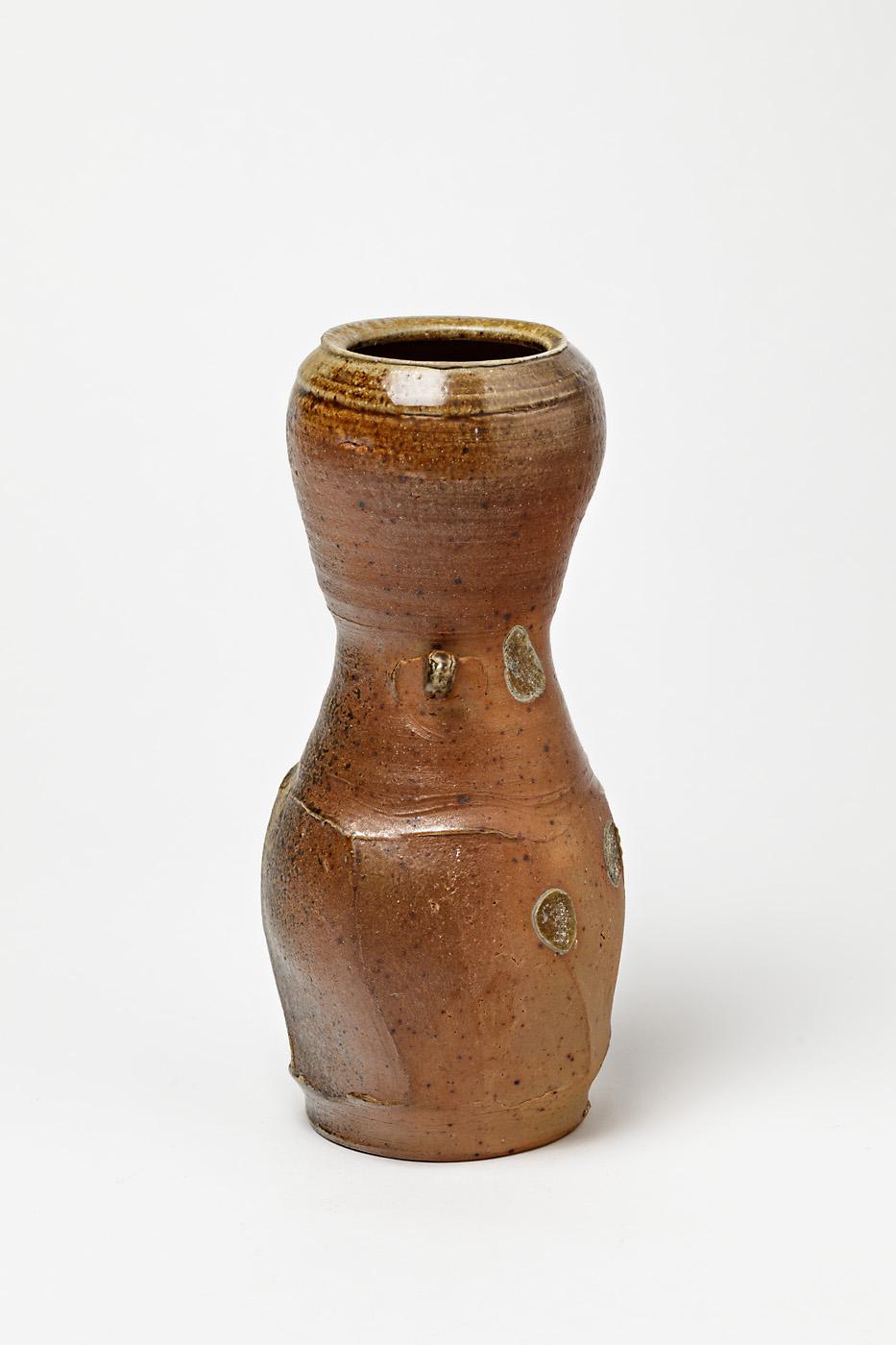 Français Vase décoratif en céramique brune par Steen Kepp Poterie d'artiste danois en vente