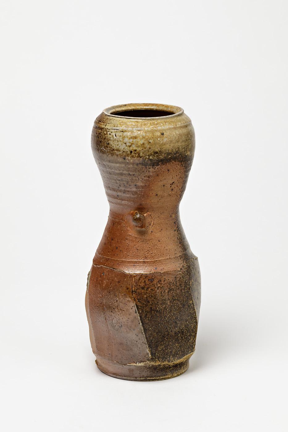Decorative brown Ceramic Vase by Steen Kepp Danish Artist Pottery In Excellent Condition For Sale In Neuilly-en- sancerre, FR