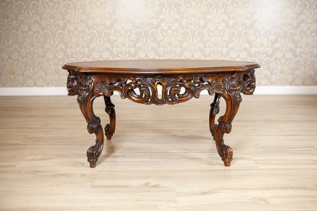 Decorative Brown Coffee Table With Carved Apron, Mid 20th-Century