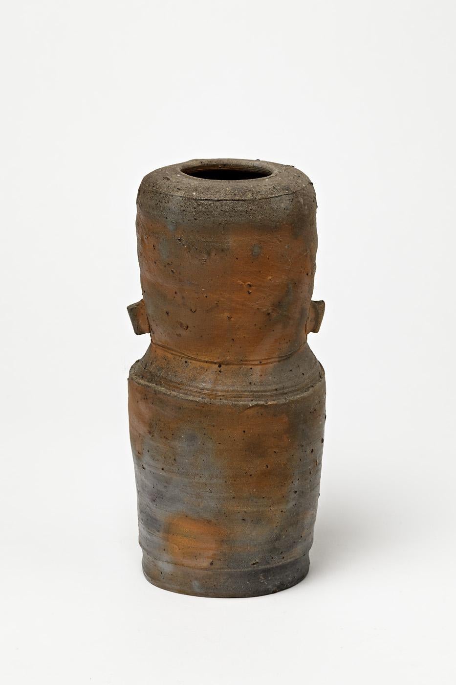 Dekorative braune Vase aus japanischer Keramik von Steen Kepp French Pottery (Ende des 20. Jahrhunderts) im Angebot