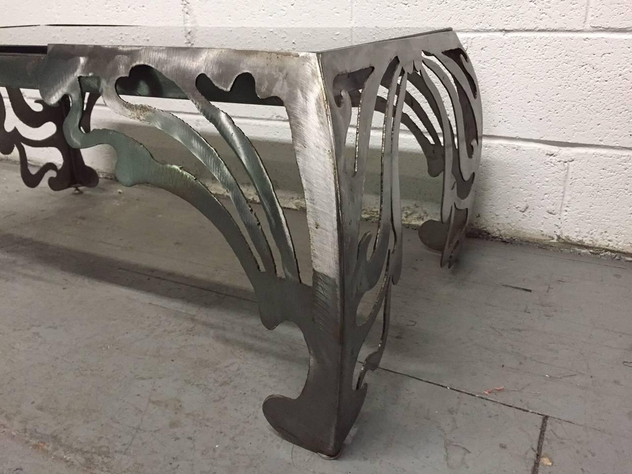 Industrial Decorative Brushed Steel Coffee Table For Sale