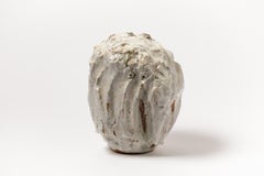 Decorative Brutalist White Stoneware Ceramic Vase by Hervé Rousseau 21st Century