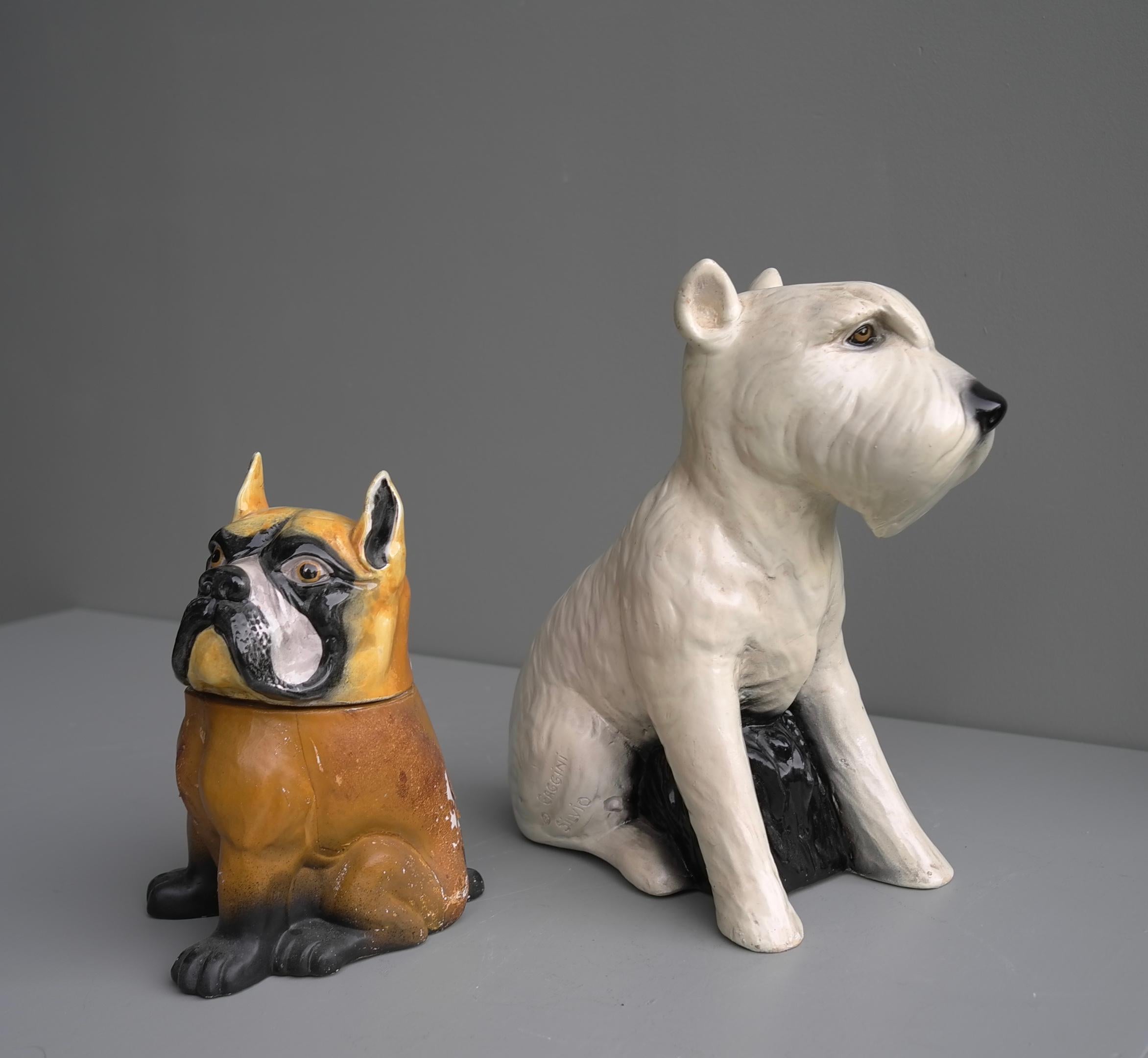Decorative Bulldog Glazed Ceramic and Leather Sculpture Cookie Jar, 1960s In Good Condition For Sale In Den Haag, NL