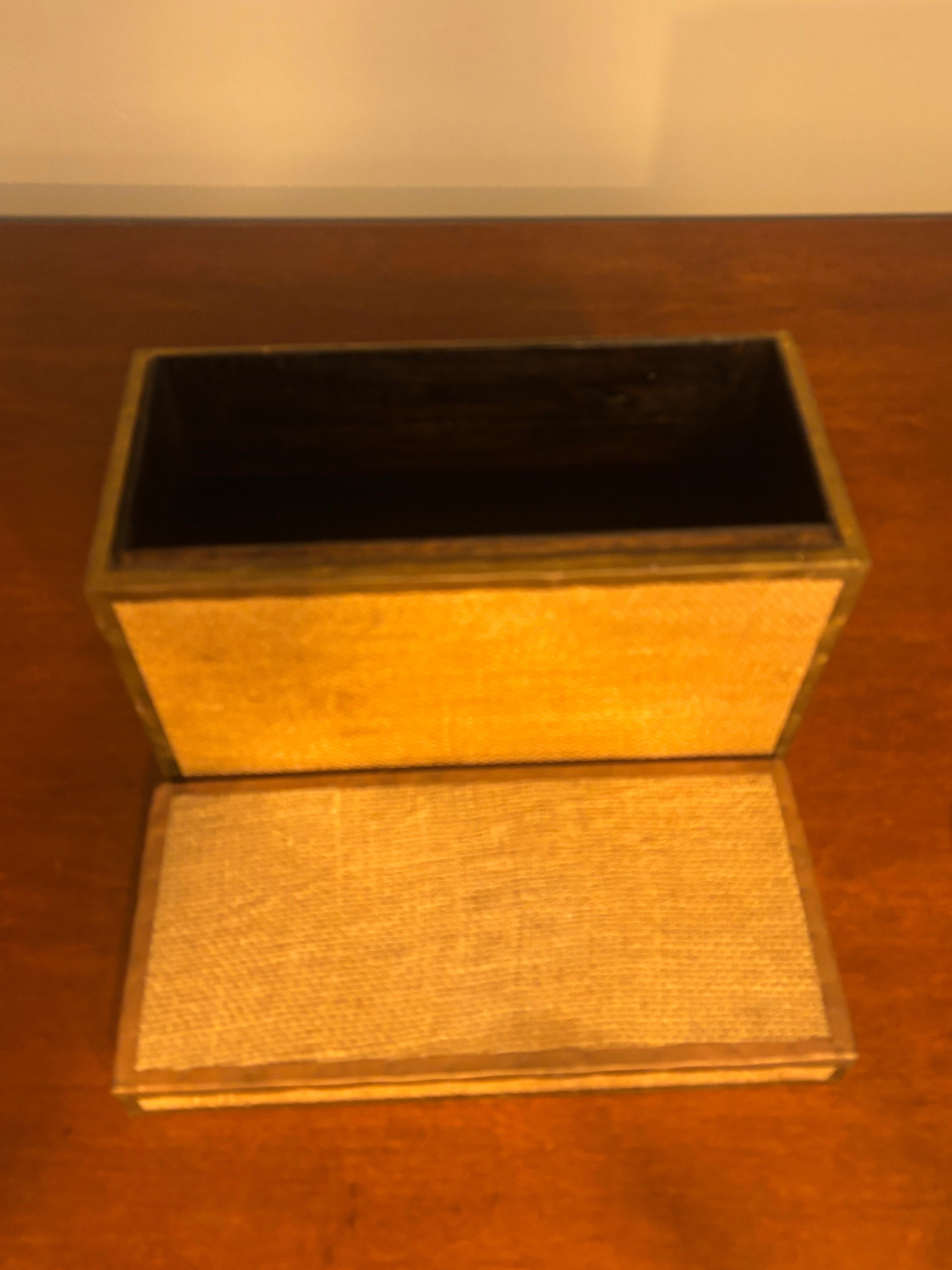 Decorative Burlap and Brass Box — British Colonial Style For Sale 1