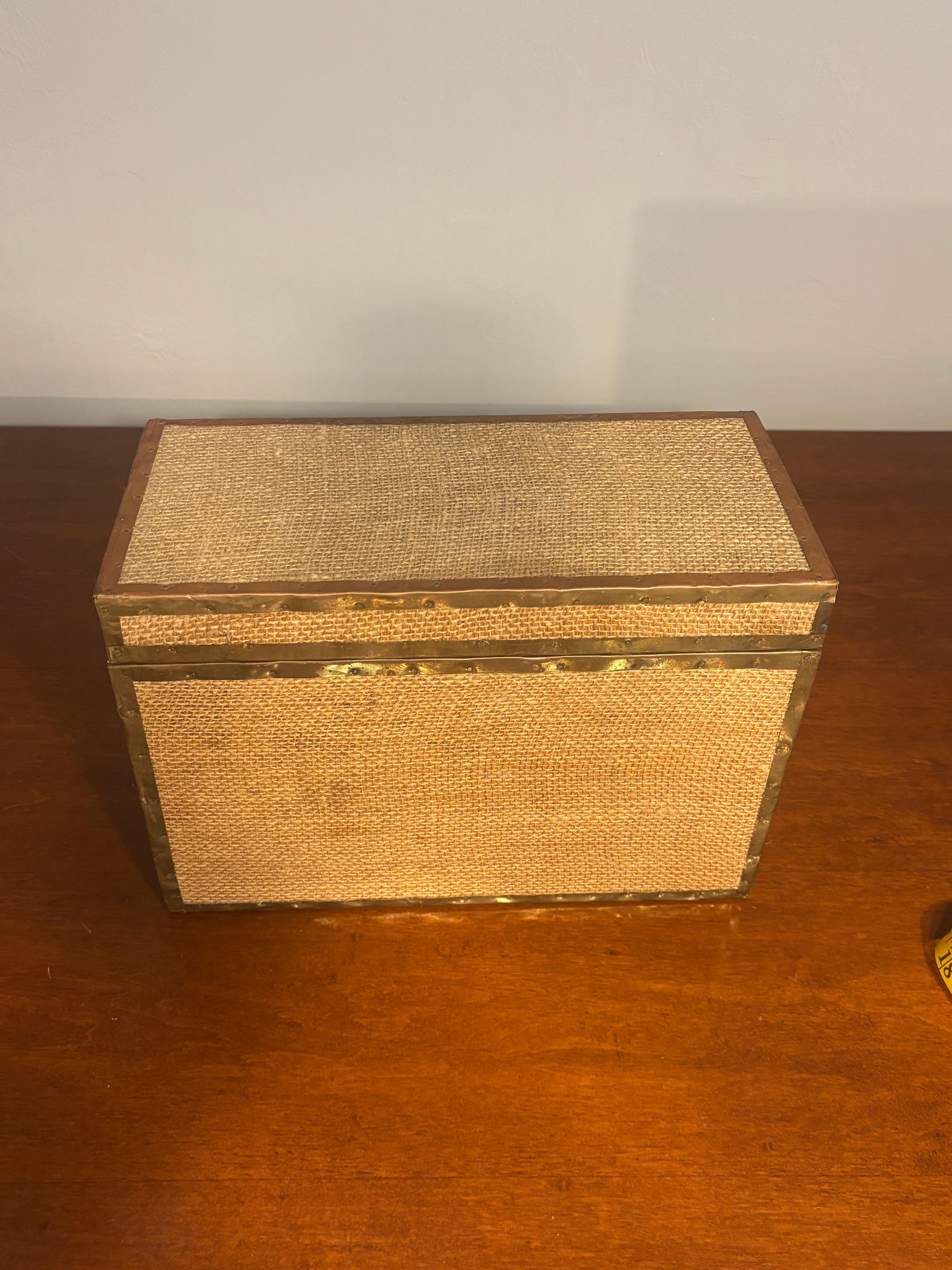 Decorative Burlap and Brass Box — British Colonial Style For Sale 3