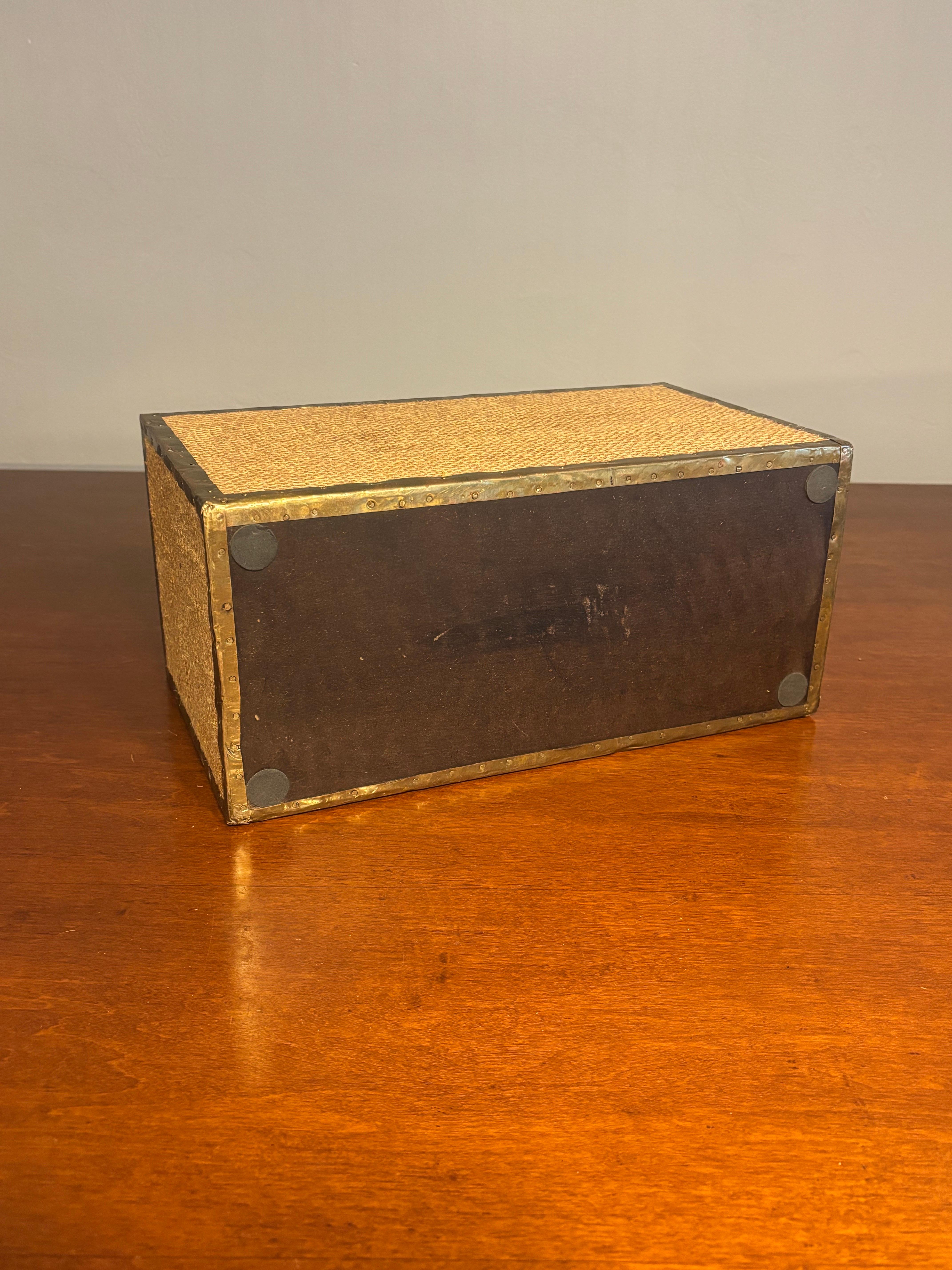 Decorative Burlap and Brass Box — British Colonial Style For Sale 4
