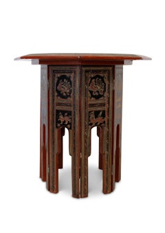 Victorian Liberty of London Style Eastern Folding Tea Table With Paintings 1890s