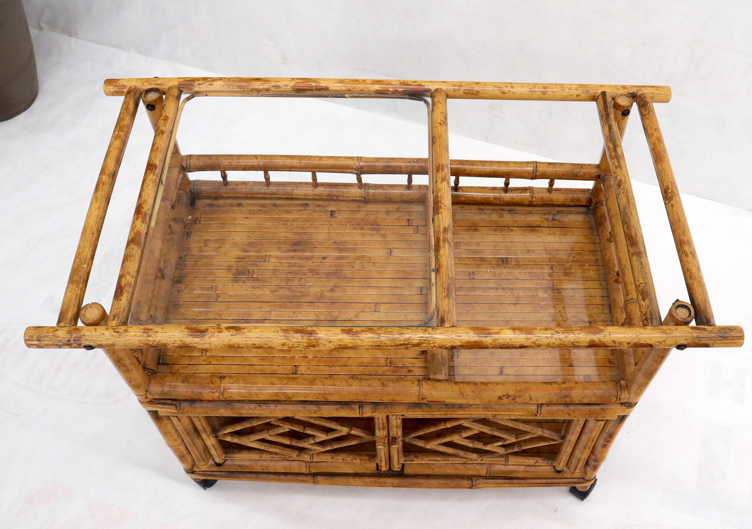 Decorative Burnt Bamboo & Glass Bar Cart For Sale 1