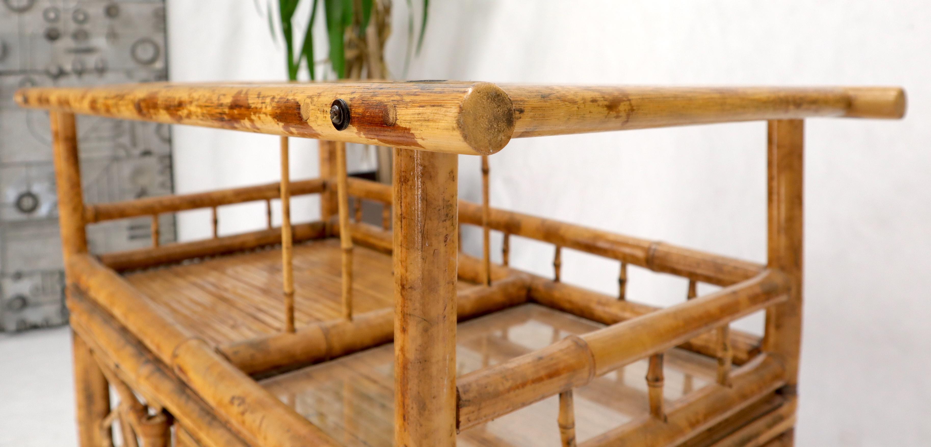 Decorative Burnt Bamboo & Glass Bar Cart For Sale 8