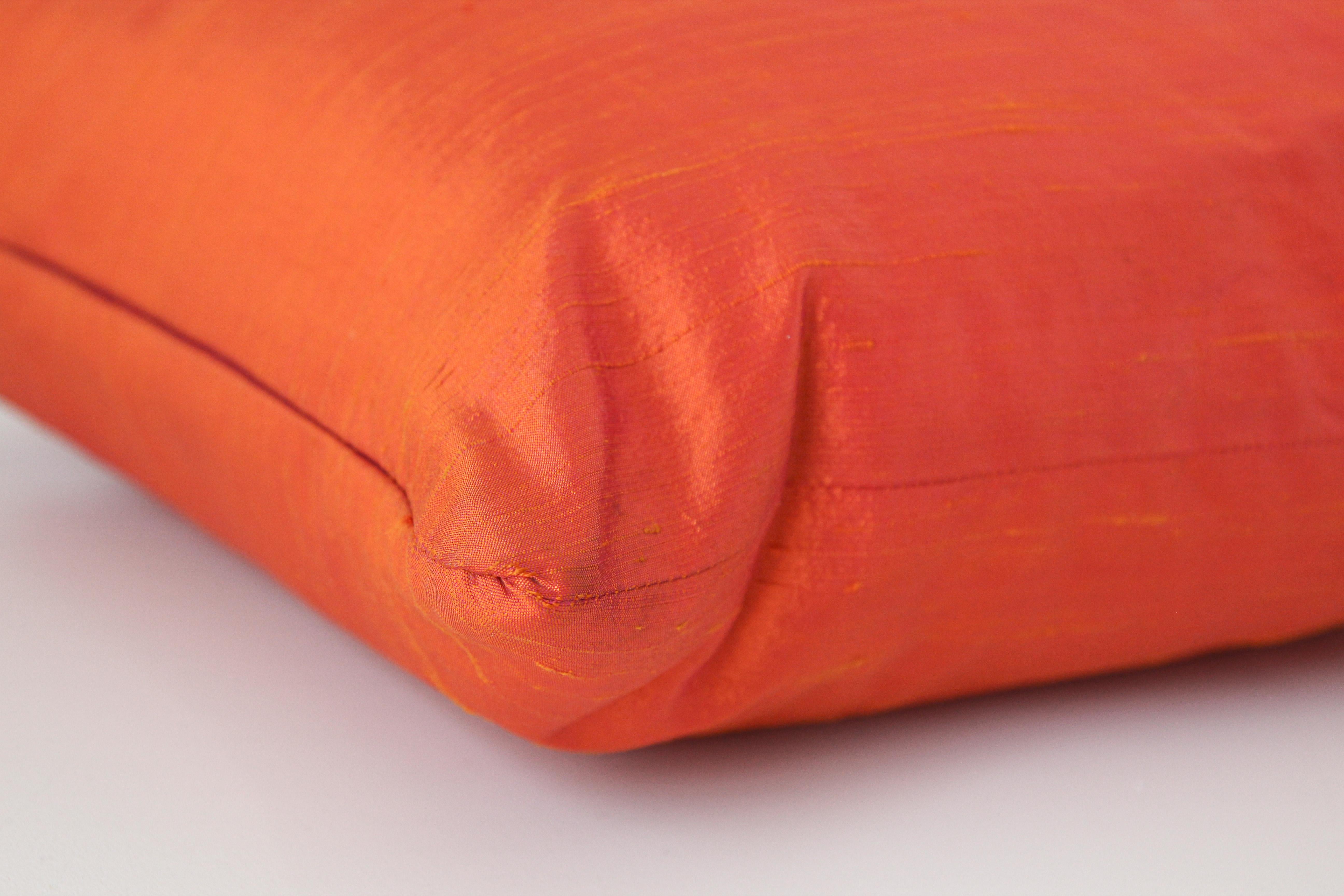 20th Century Decorative Burnt Orange Raw Silk Throw Pillow For Sale
