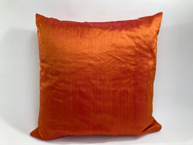 Decorative Burnt Orange Raw Silk Throw Pillow For Sale at 1stDibs red
