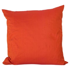 Handcrafted Burnt Orange Raw Silk Throw Pillow 1980