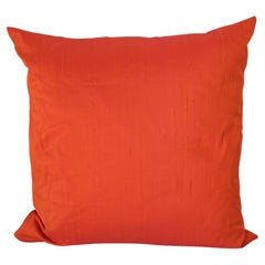 Handcrafted Burnt Orange Raw Silk Throw Pillow 1980