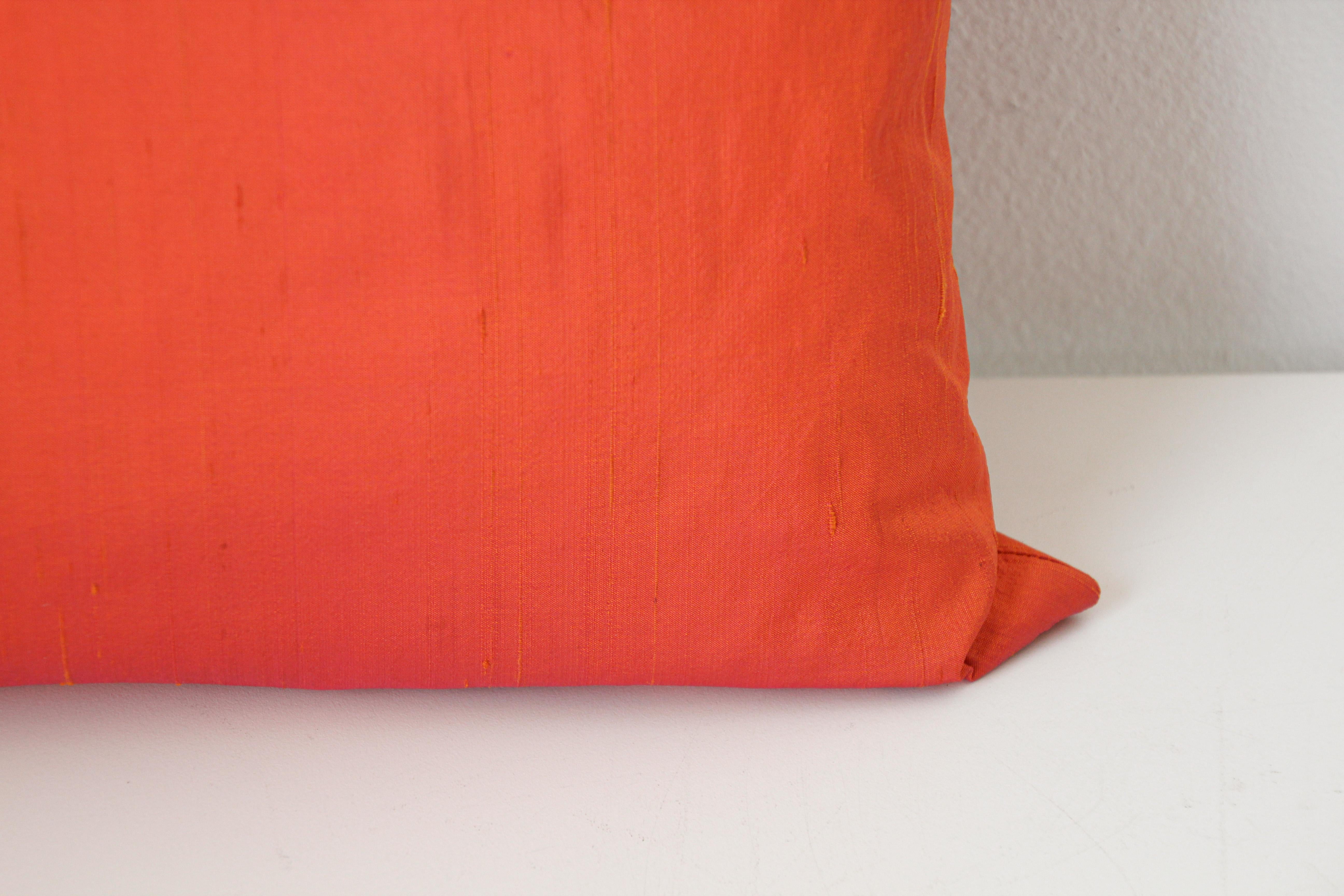 Anglo Raj Decorative Burnt Orange Raw Silk Throw Pillow For Sale
