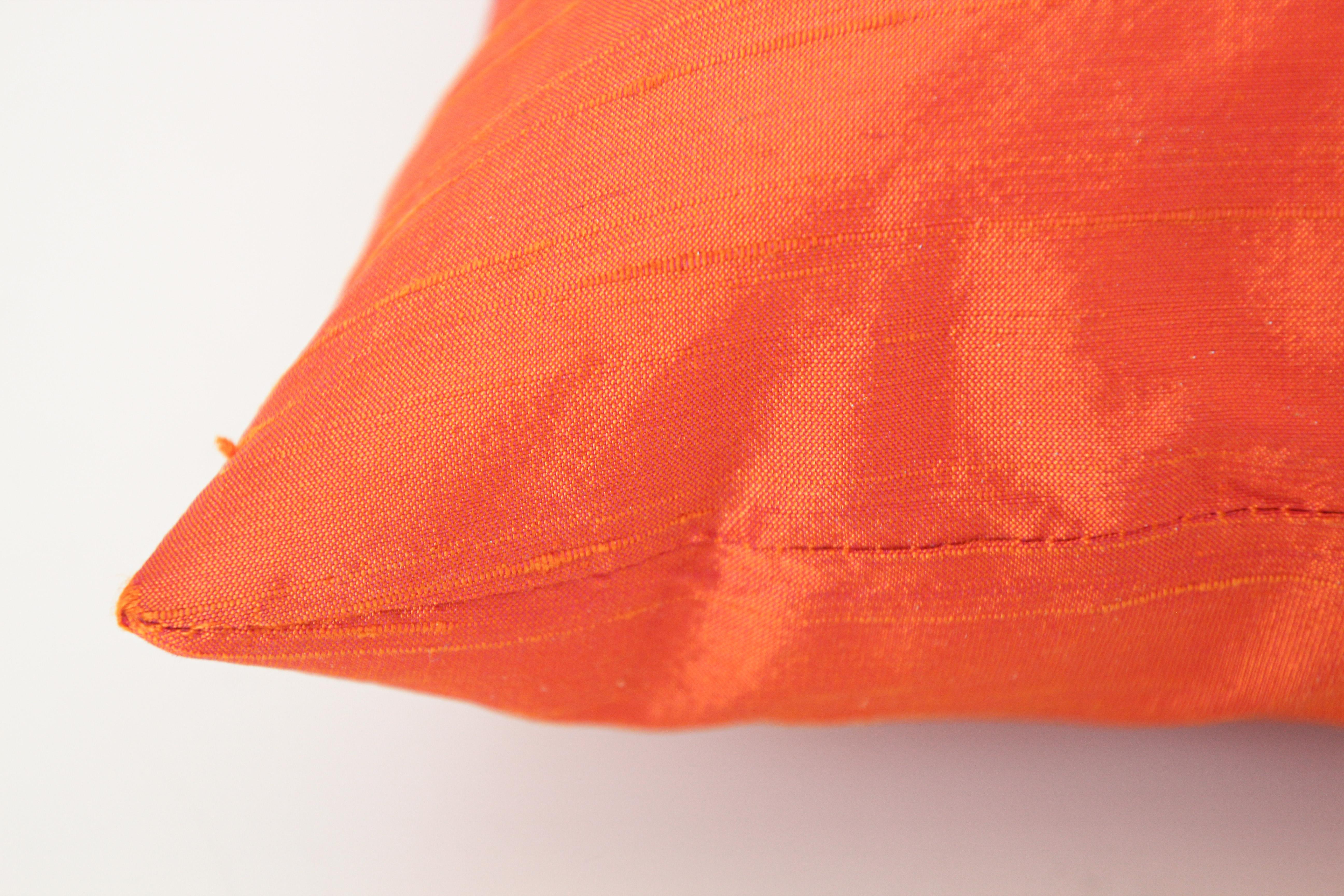 Indian Decorative Burnt Orange Raw Silk Throw Pillow For Sale
