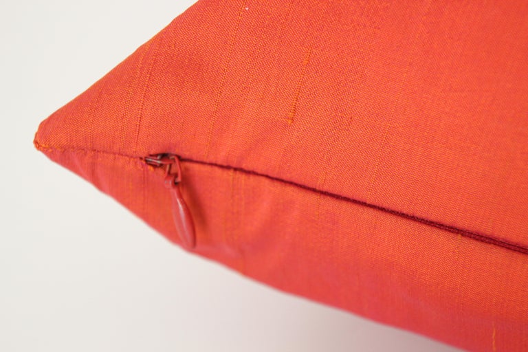 Decorative Burnt Orange Raw Silk Throw Pillow For Sale at 1stDibs red